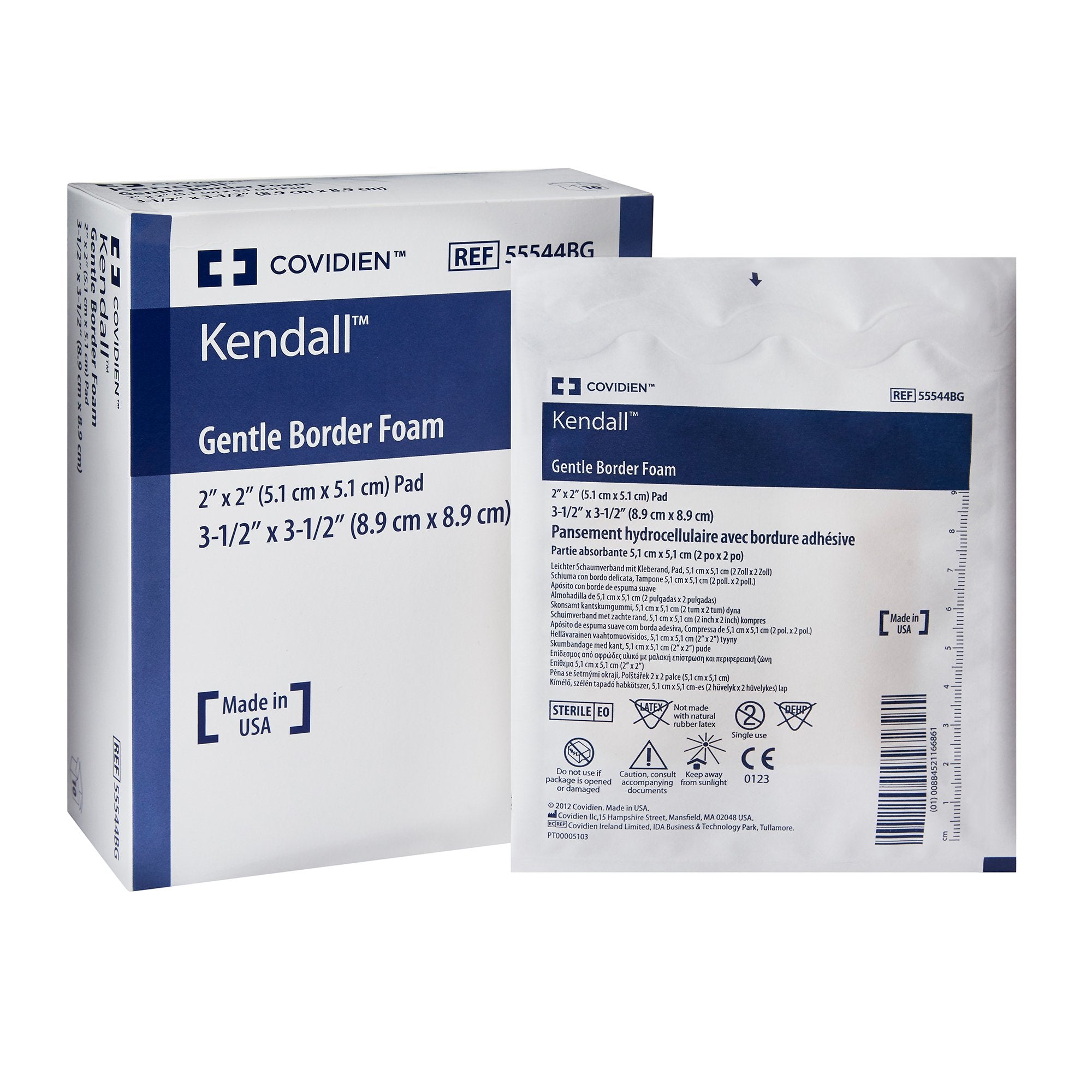 Foam Dressing Kendall™ Border Foam Gentle Adhesion 3-1/2 X 3-1/2 Inch With Border Film Backing Silicone Adhesive Square Sterile