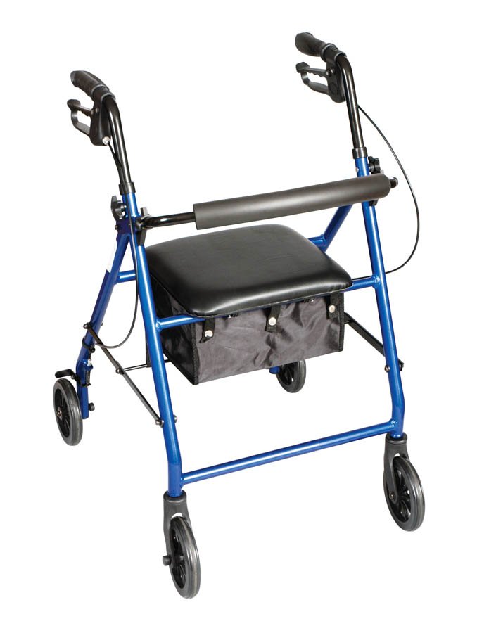 4 Wheel Rollator Carex® Classics Blue Adjustable Height / Folding Aluminum Frame