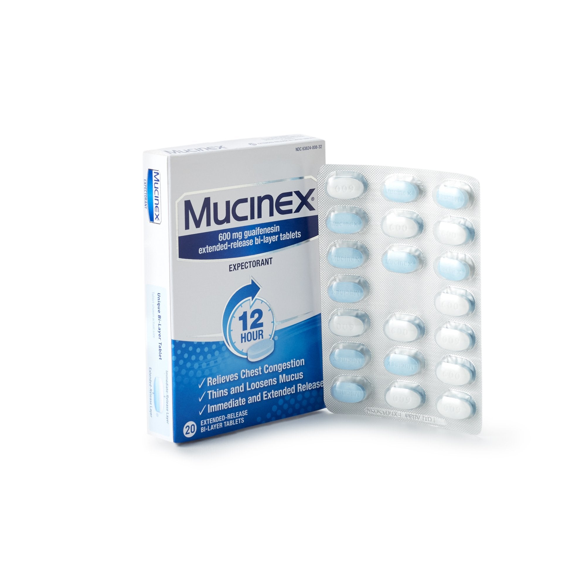 Cold and Cough Relief Mucinex 600 mg Strength Tablet 20 per Box, Packaging Type- Box