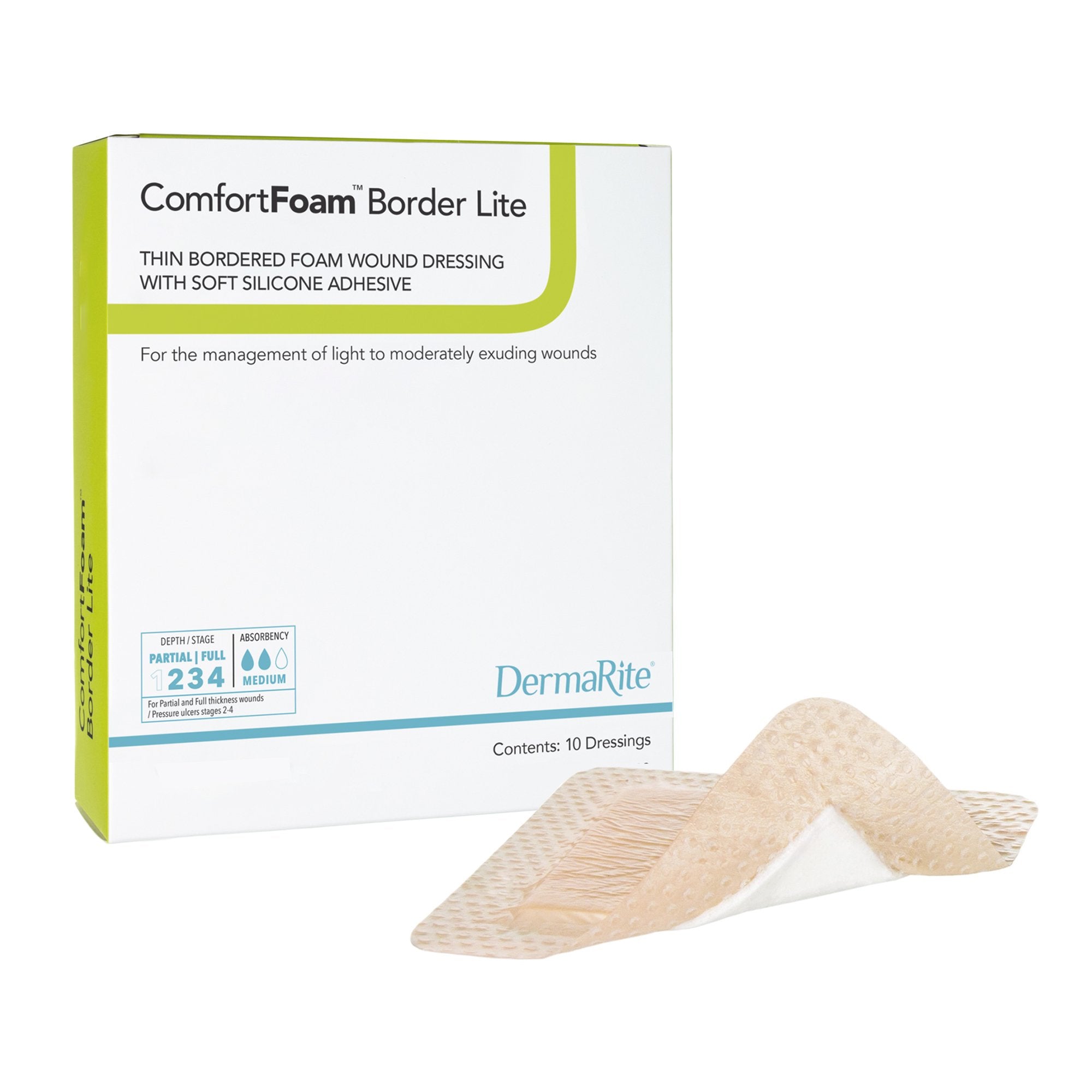 Thin Foam Dressing ComfortFoam™ Border Lite 2 X 2 Inch With Border Waterproof Backing Silicone Adhesive Square Sterile