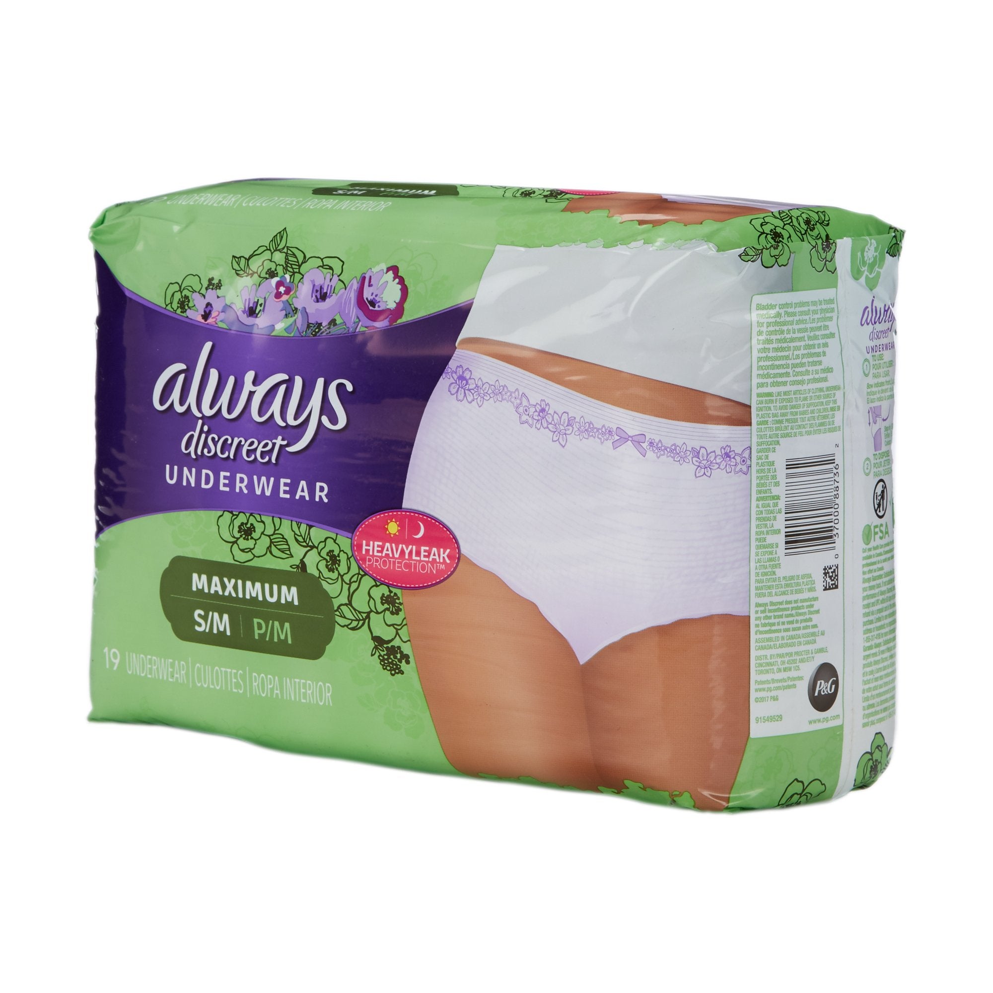 Female Adult Absorbent Underwear Always Discreet Pull On with Tear Away Seams Small / Medium Disposable Heavy Absorbency, Packaging Type- Case