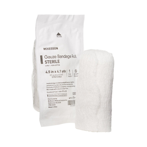 Fluff Bandage Roll McKesson 4 1/2 Inch X 4 1/10 Yard 6 Ply Sterile 1 per Pack