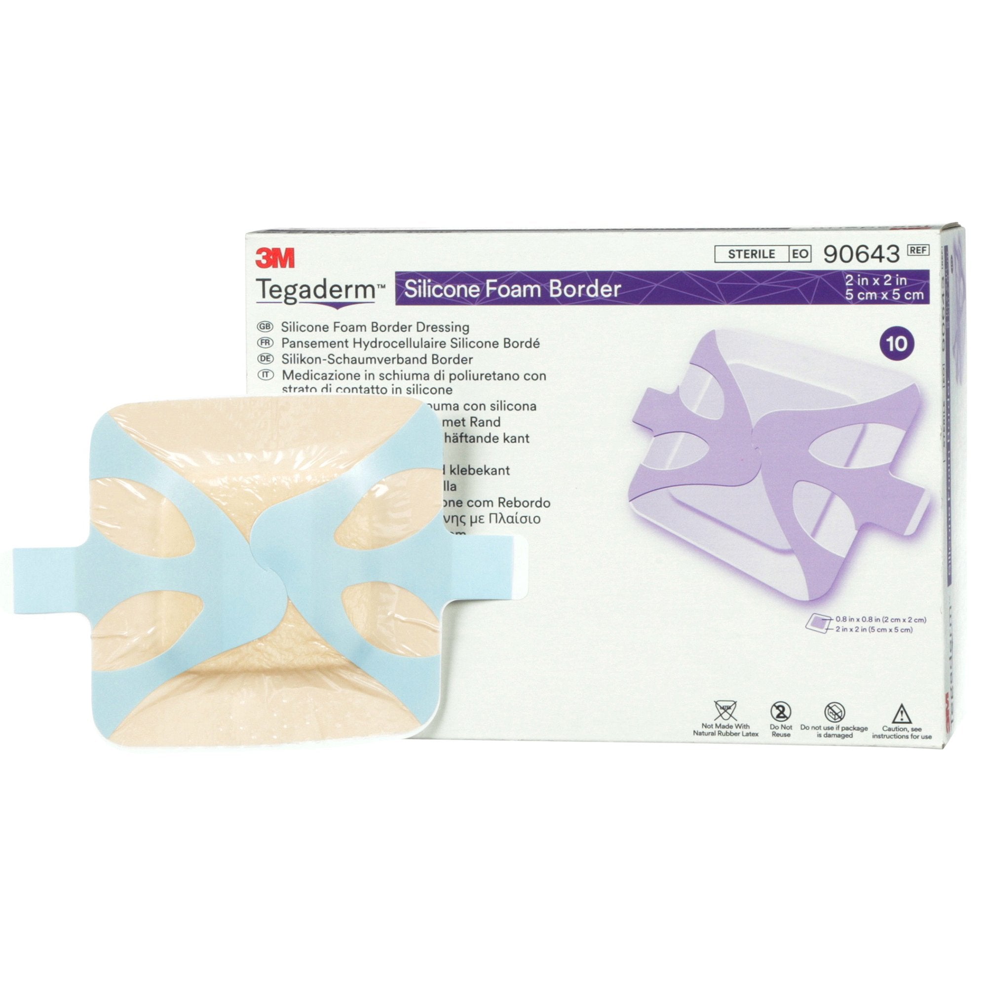 Foam Dressing 3M Tegaderm 2 X 2 Inch With Border Film Backing Silicone Adhesive Square Sterile