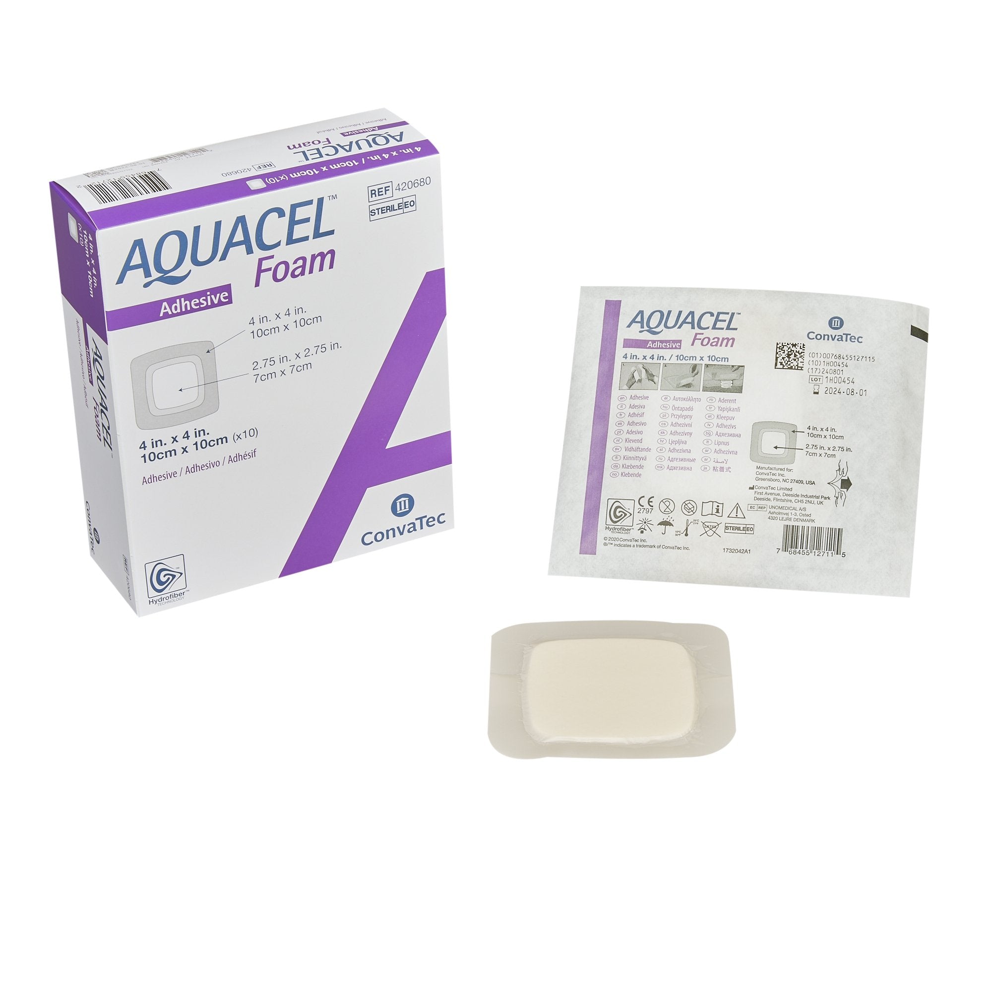 Foam Dressing Aquacel 4 X 4 Inch With Border Waterproof Film Backing Silicone Adhesive Square Sterile