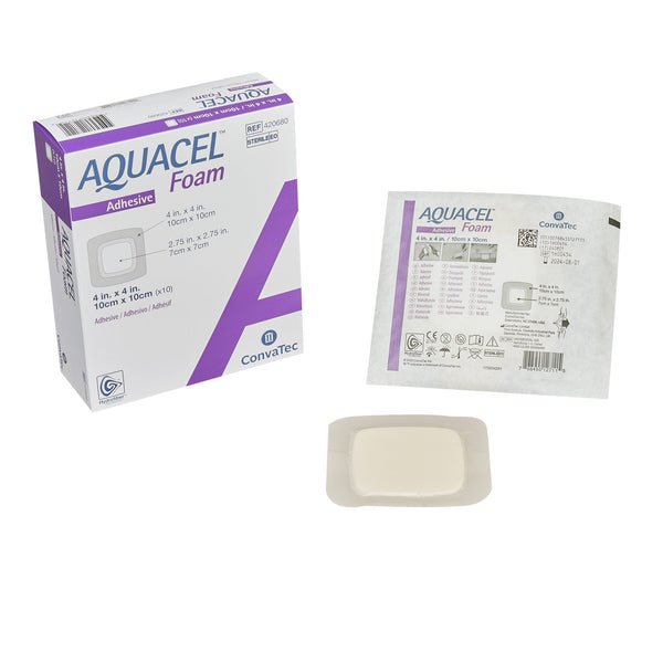 Foam Dressing Aquacel 4 X 4 Inch With Border Waterproof Film Backing Silicone Adhesive Square Sterile