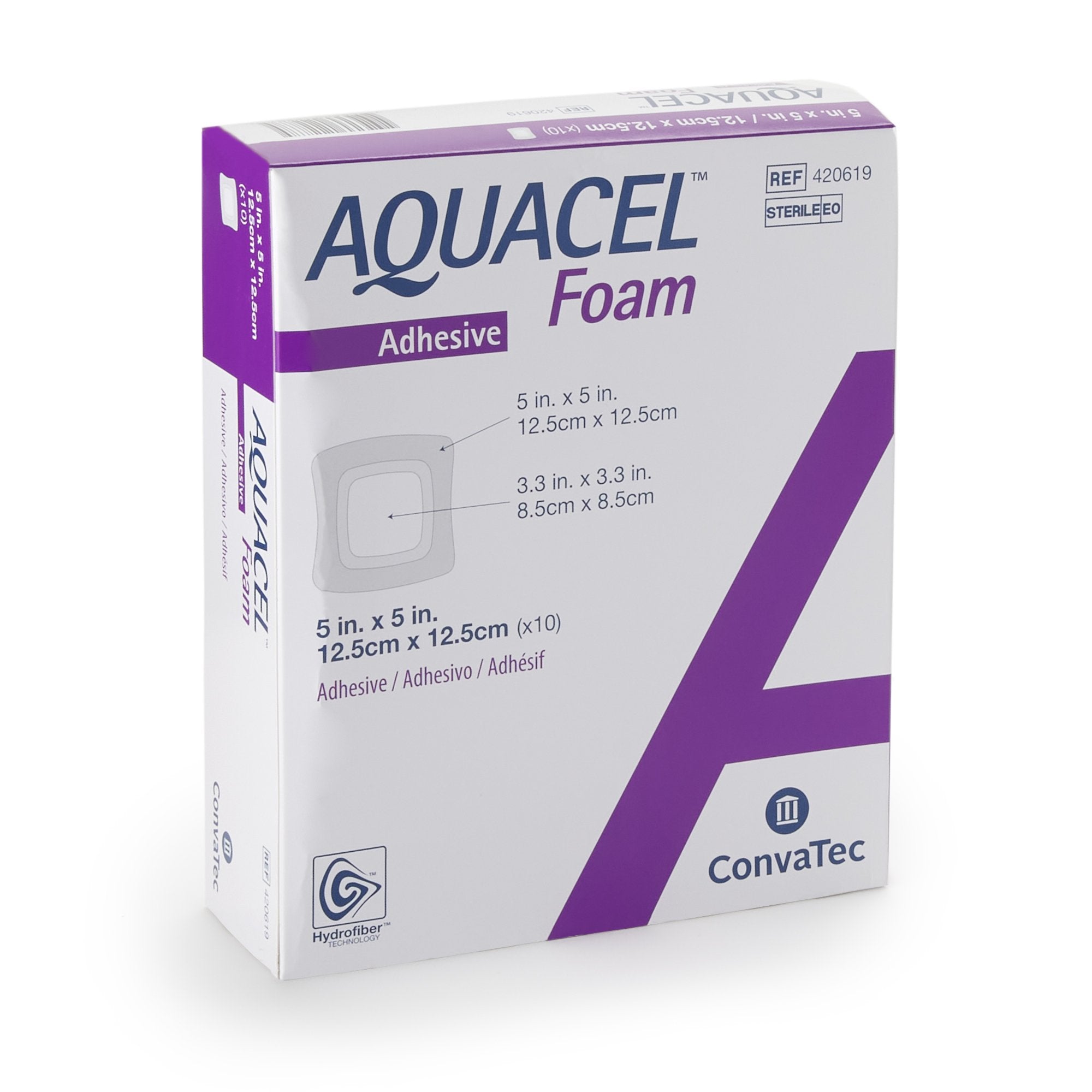 Foam Dressing Aquacel 5 X 5 Inch With Border Waterproof Film Backing Silicone Adhesive Square Sterile