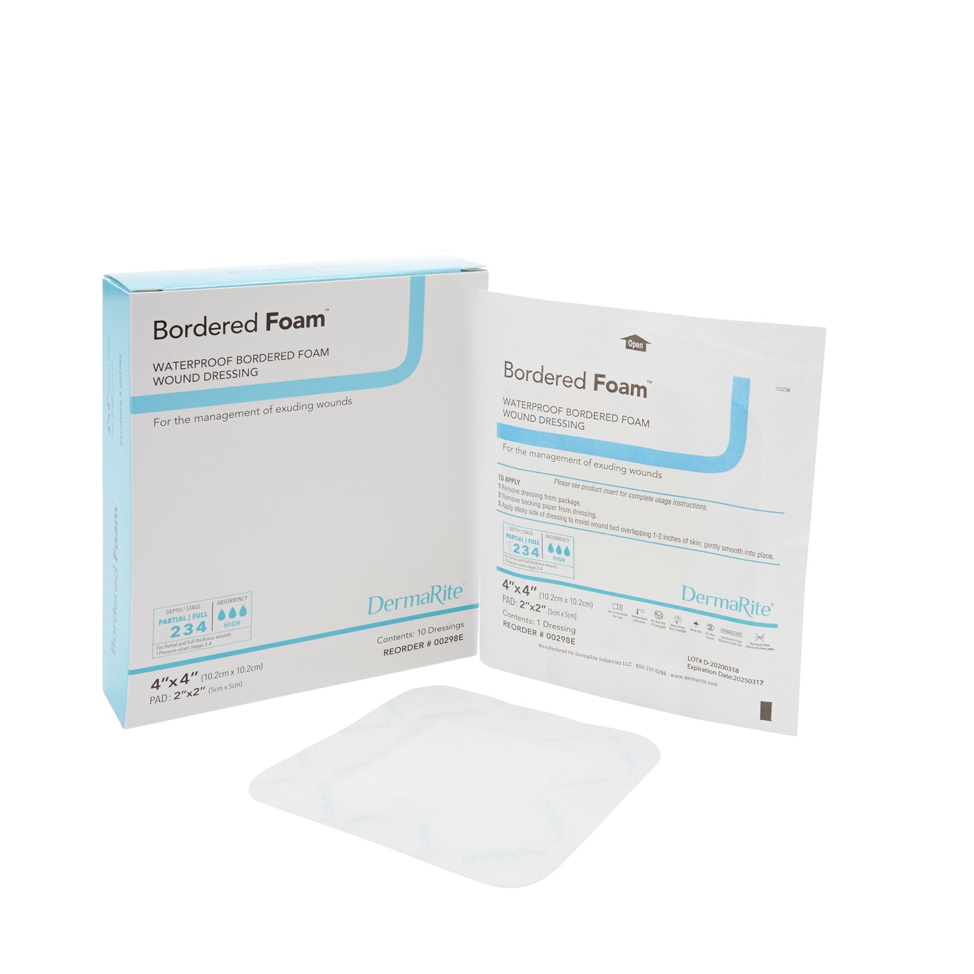 Foam Dressing BorderedFoam 4 X 4 Inch With Border Waterproof Backing Nonacrylic Adhesive Square Sterile