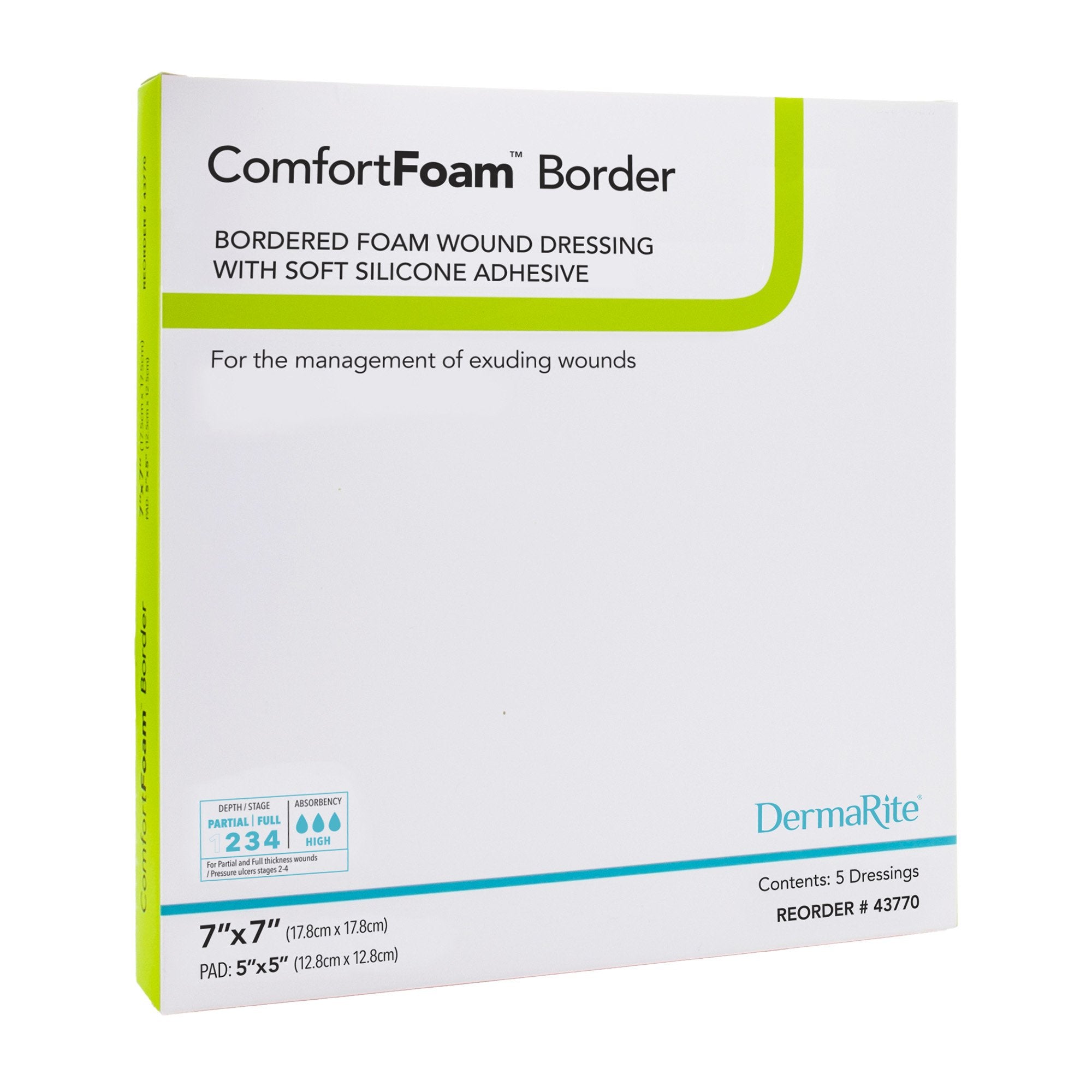 Foam Dressing ComfortFoam Border 7 X 7 Inch With Border Waterproof Backing Silicone Adhesive Square Sterile