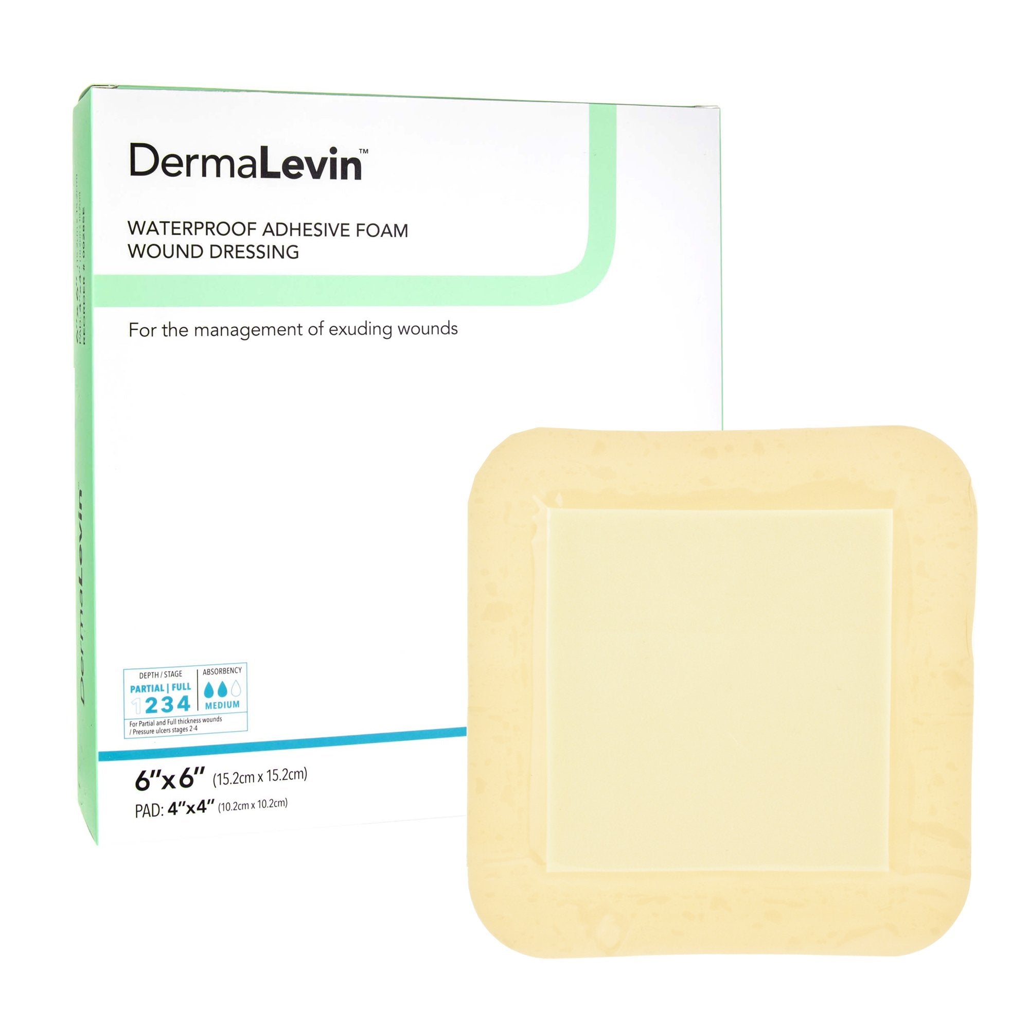 Foam Dressing DermaLevin 6 X 6 Inch With Border Waterproof Backing Hydrocolloid Adhesive Square Sterile