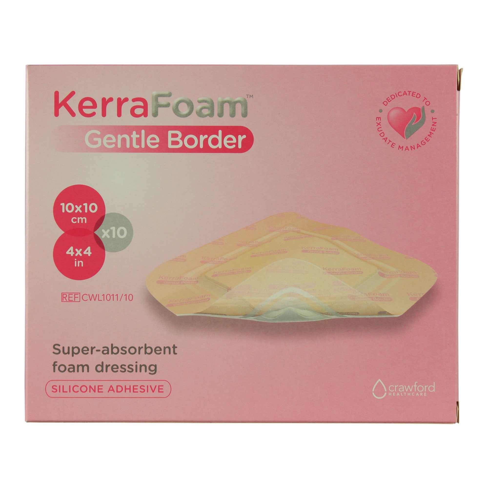 Foam Dressing KerraFoam Gentle Border 4 X 4 Inch With Border Film Backing Silicone Adhesive Square Sterile