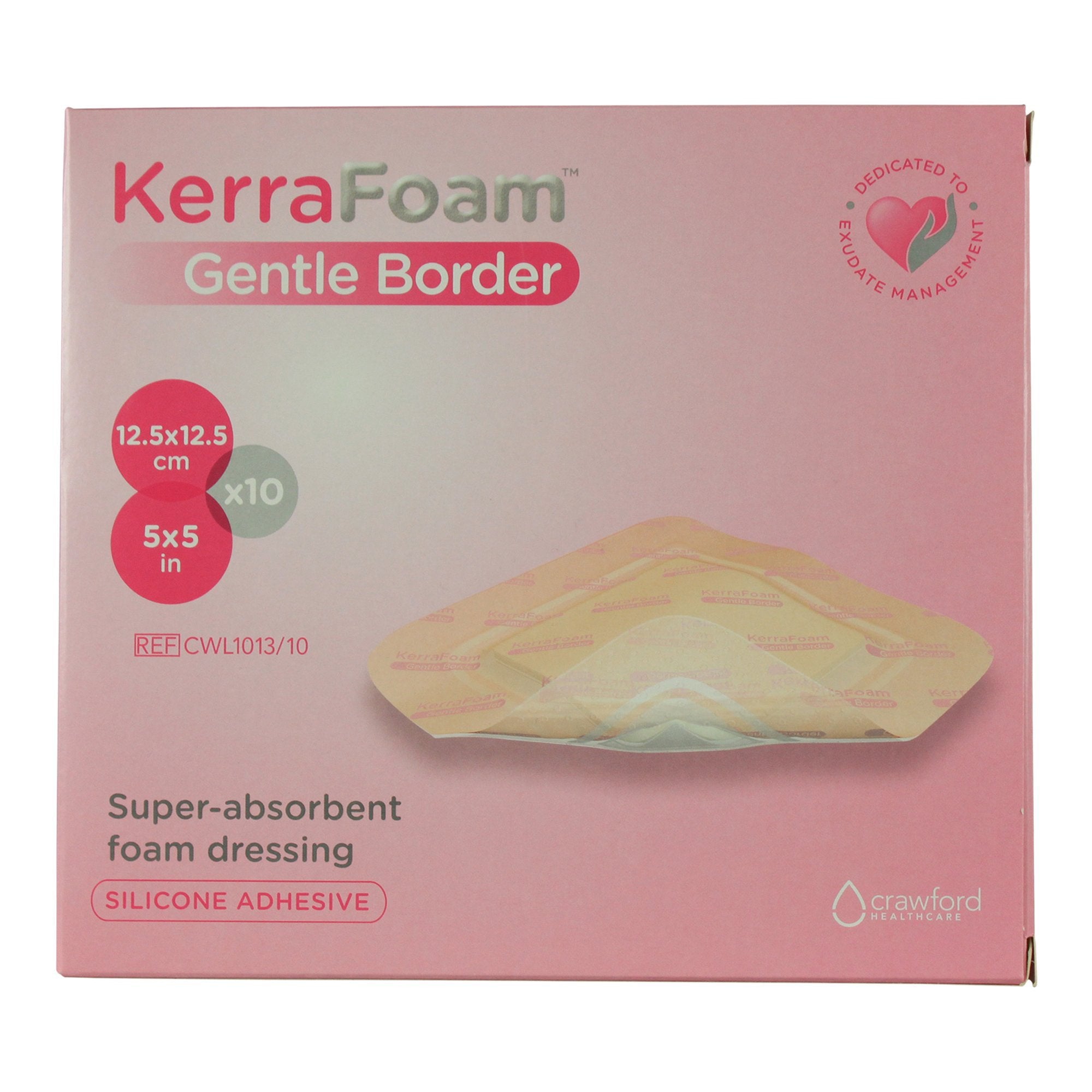 Foam Dressing KerraFoam Gentle Border 5 X 5 Inch With Border Film Backing Silicone Adhesive Square Sterile