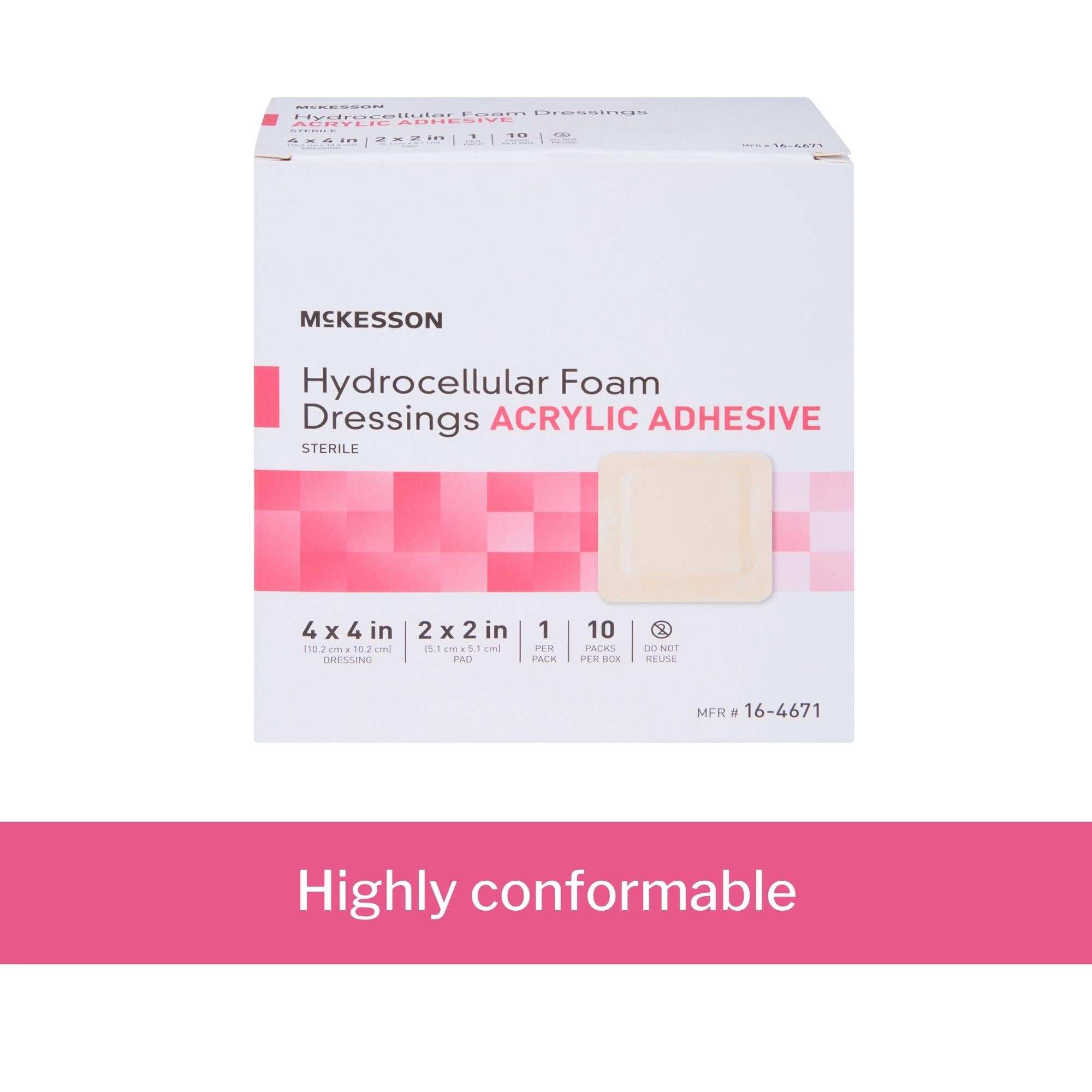 foam dressing mckesson 4 x 4 inch with border film backing acrylic adhesive square sterile