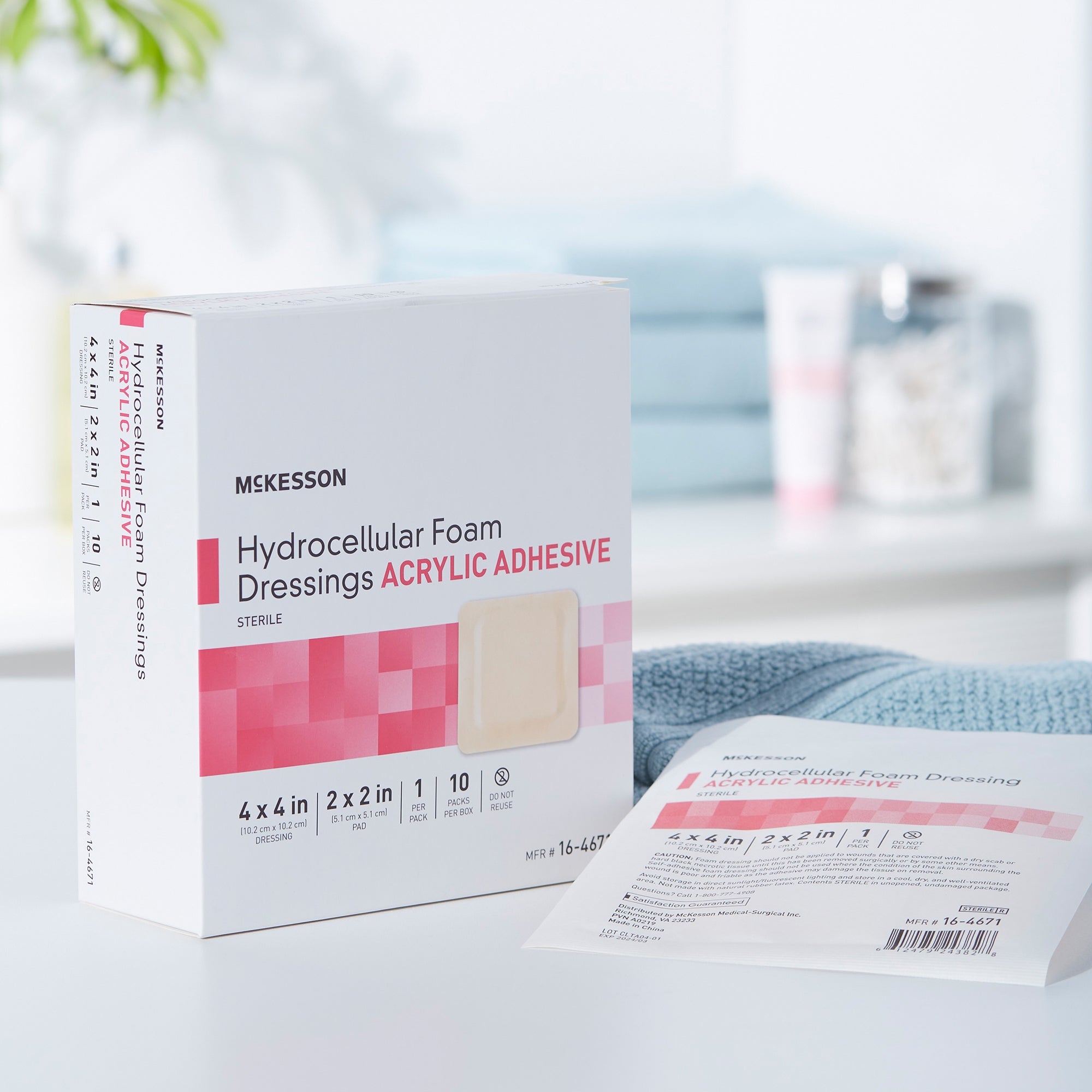 foam dressing mckesson 4 x 4 inch with border film backing acrylic adhesive square sterile