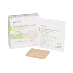 Foam Dressing McKesson 4 X 4 Inch With Border Film Backing Silicone Gel Adhesive Square Sterile