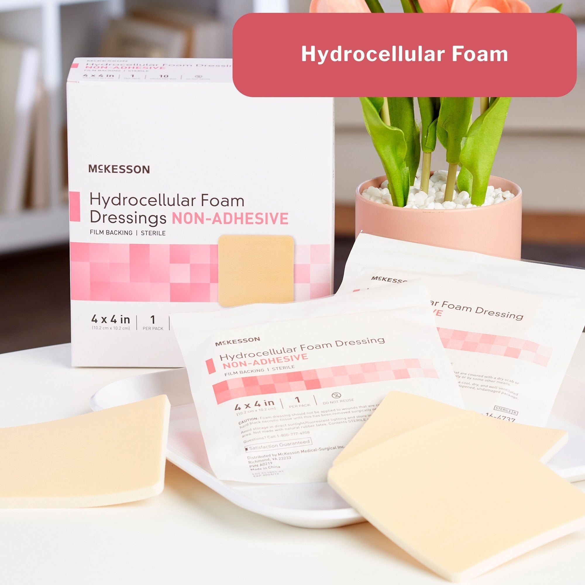 foam dressing mckesson 4 x 4 inch without border film backing nonadhesive square sterile packaging type box