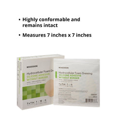 foam dressing mckesson 7 x 7 inch without border film backing silicone gel adhesive sacral sterile packaging type box
