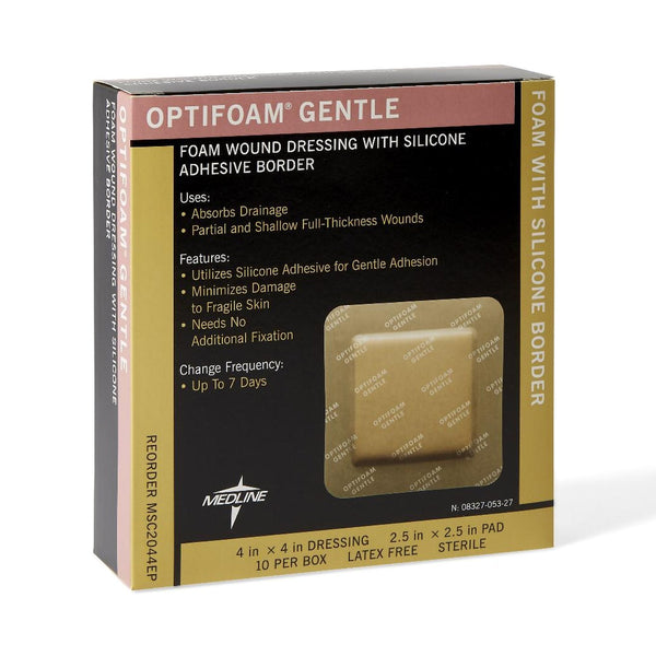 Foam Dressing Optifoam Gentle 4 X 4 Inch With Border Waterproof Backing Silicone Border Square Sterile