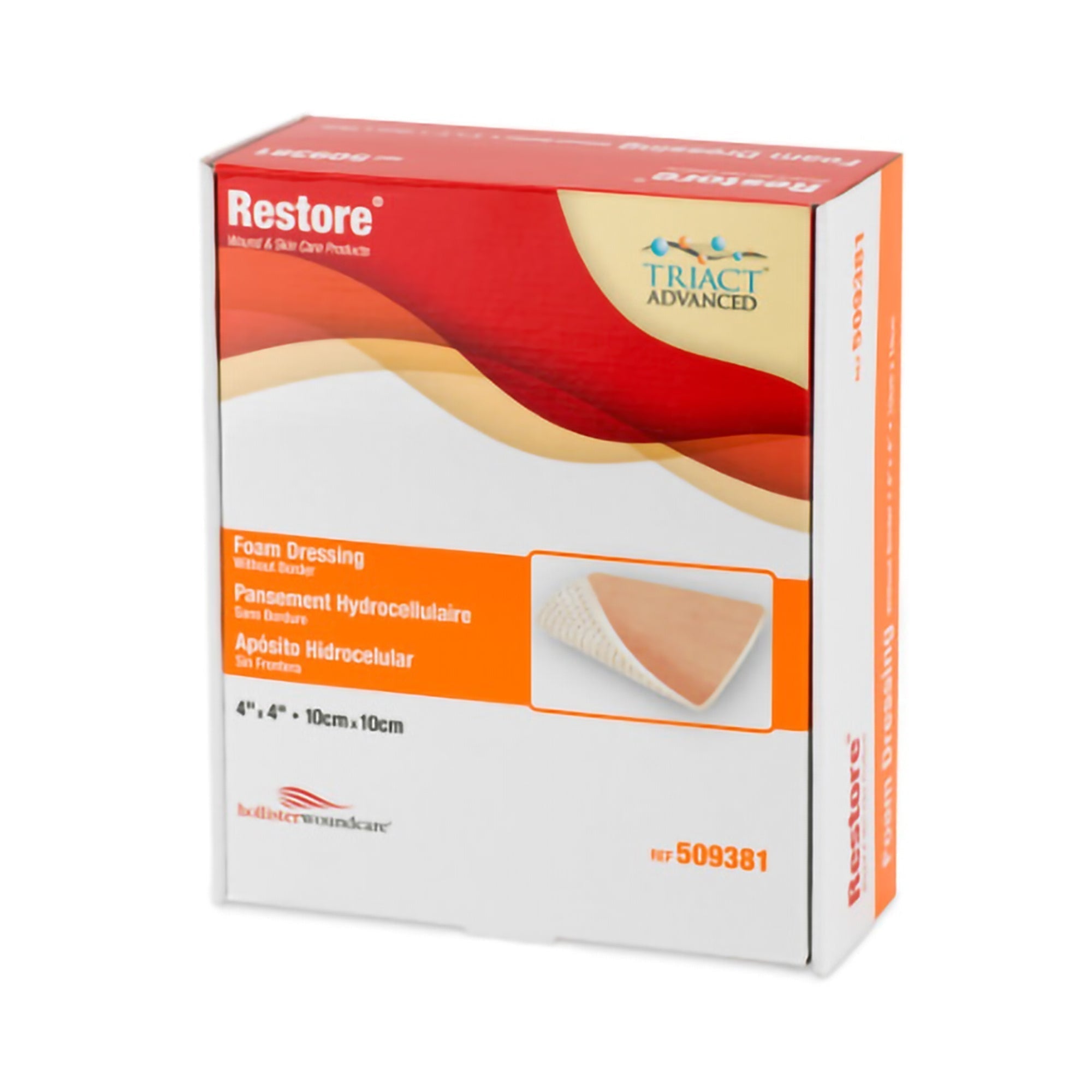 Foam Dressing Restore 4 X 4 Inch Without Border Film Backing Nonadhesive Square Sterile