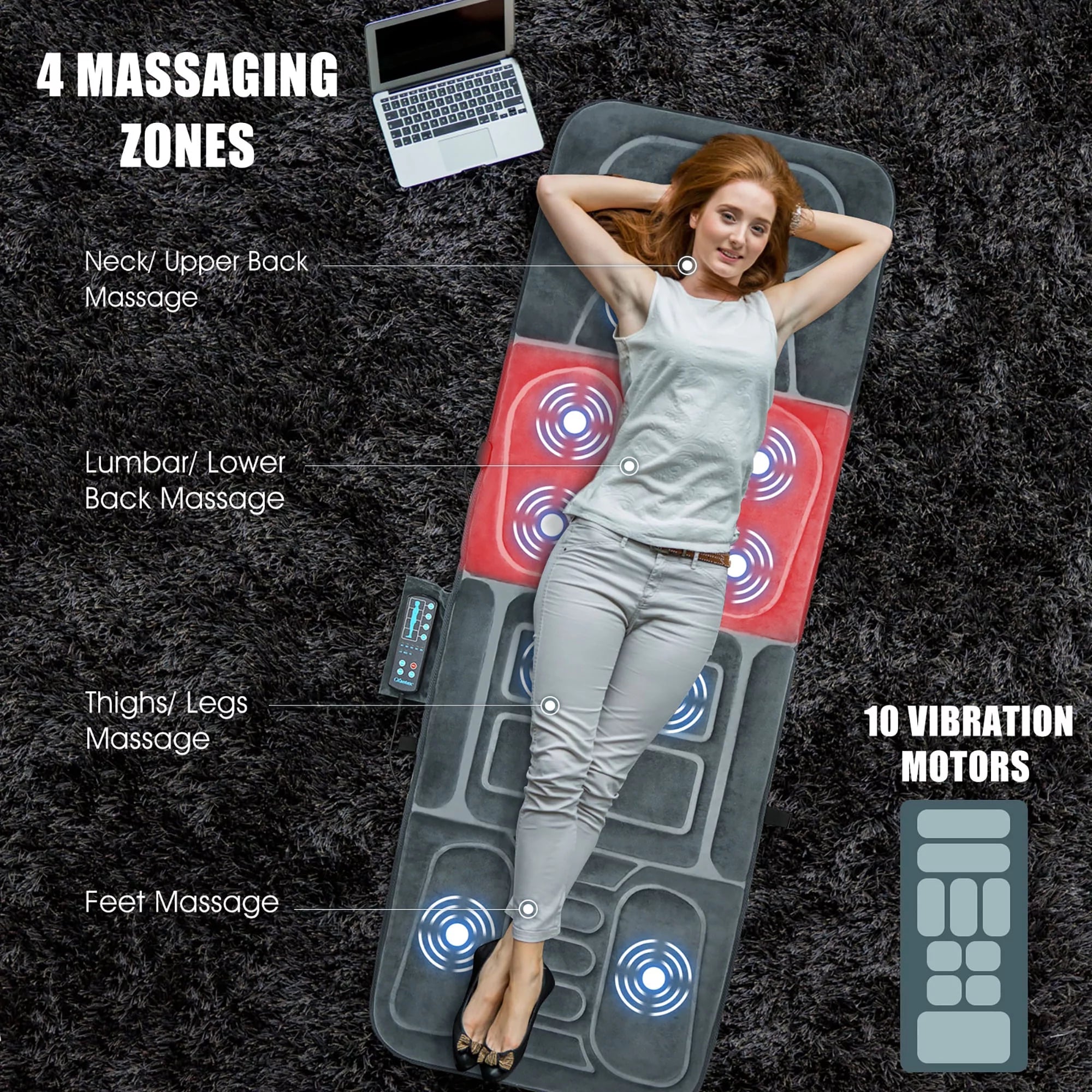 Foldable Massage Mat Full Body Massager with Heat & 10 Vibration Motors