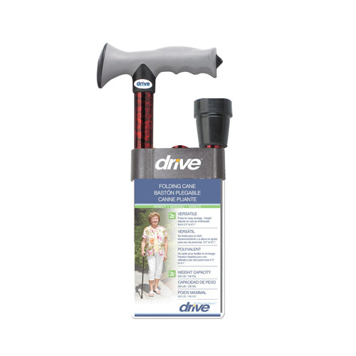 folding cane alum w gel grip red crackle