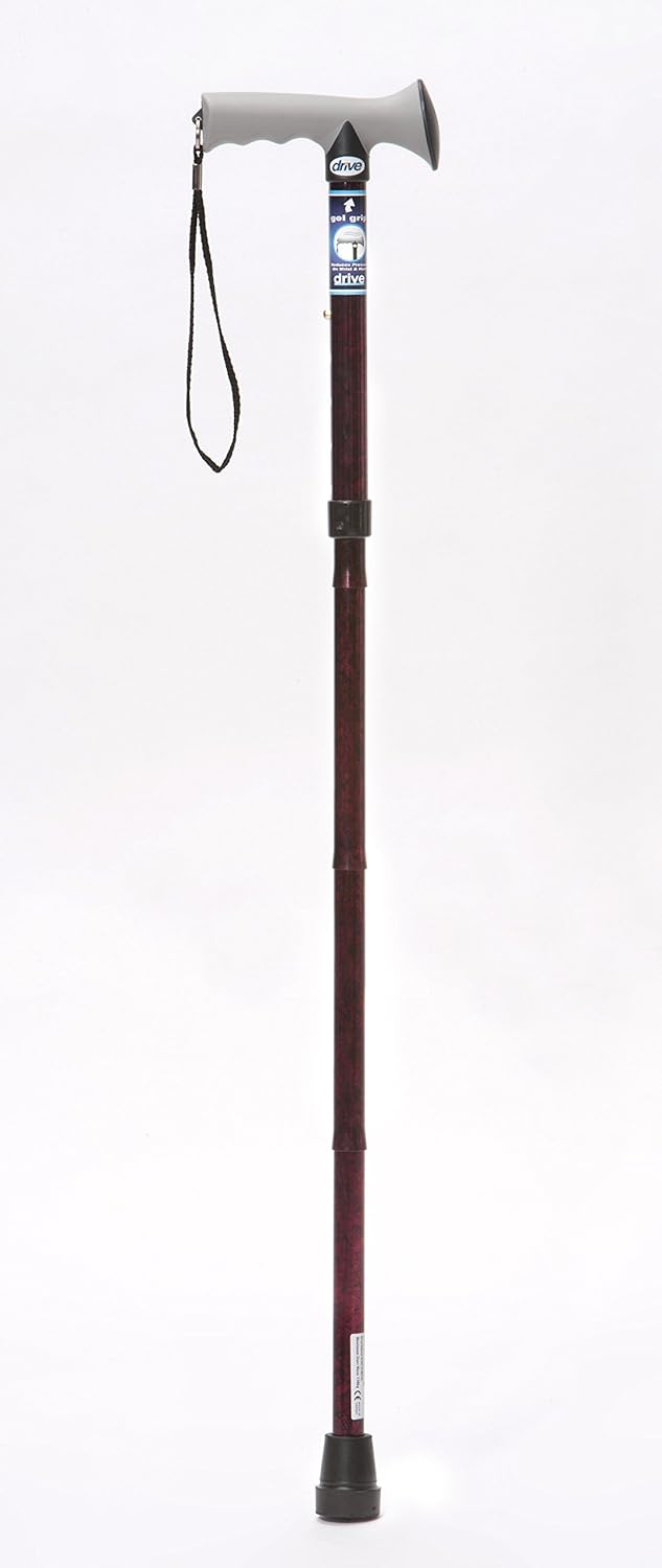 folding cane alum w gel grip red crackle