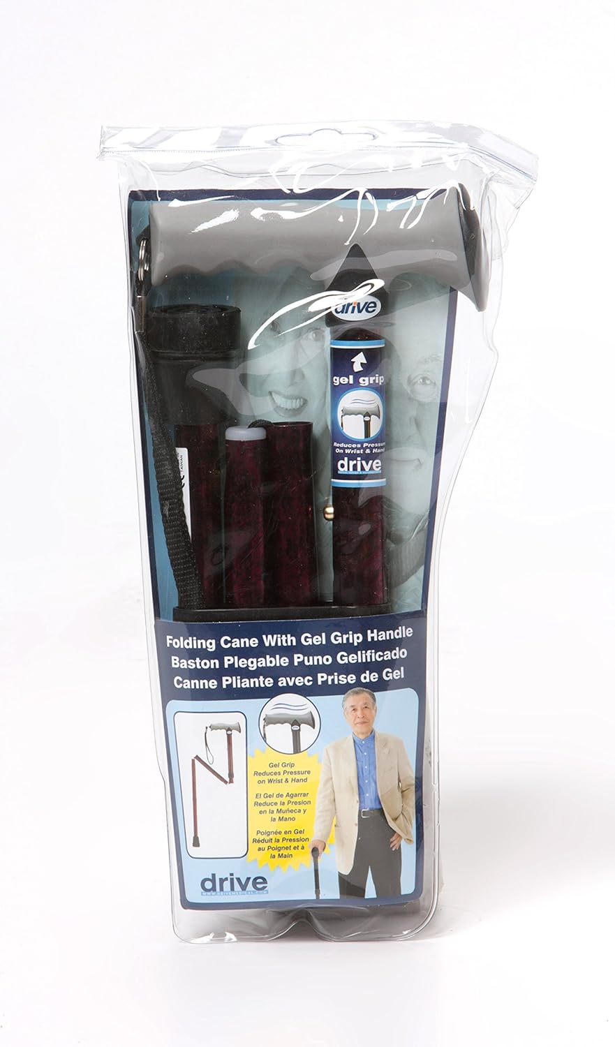 folding cane alum w gel grip red crackle