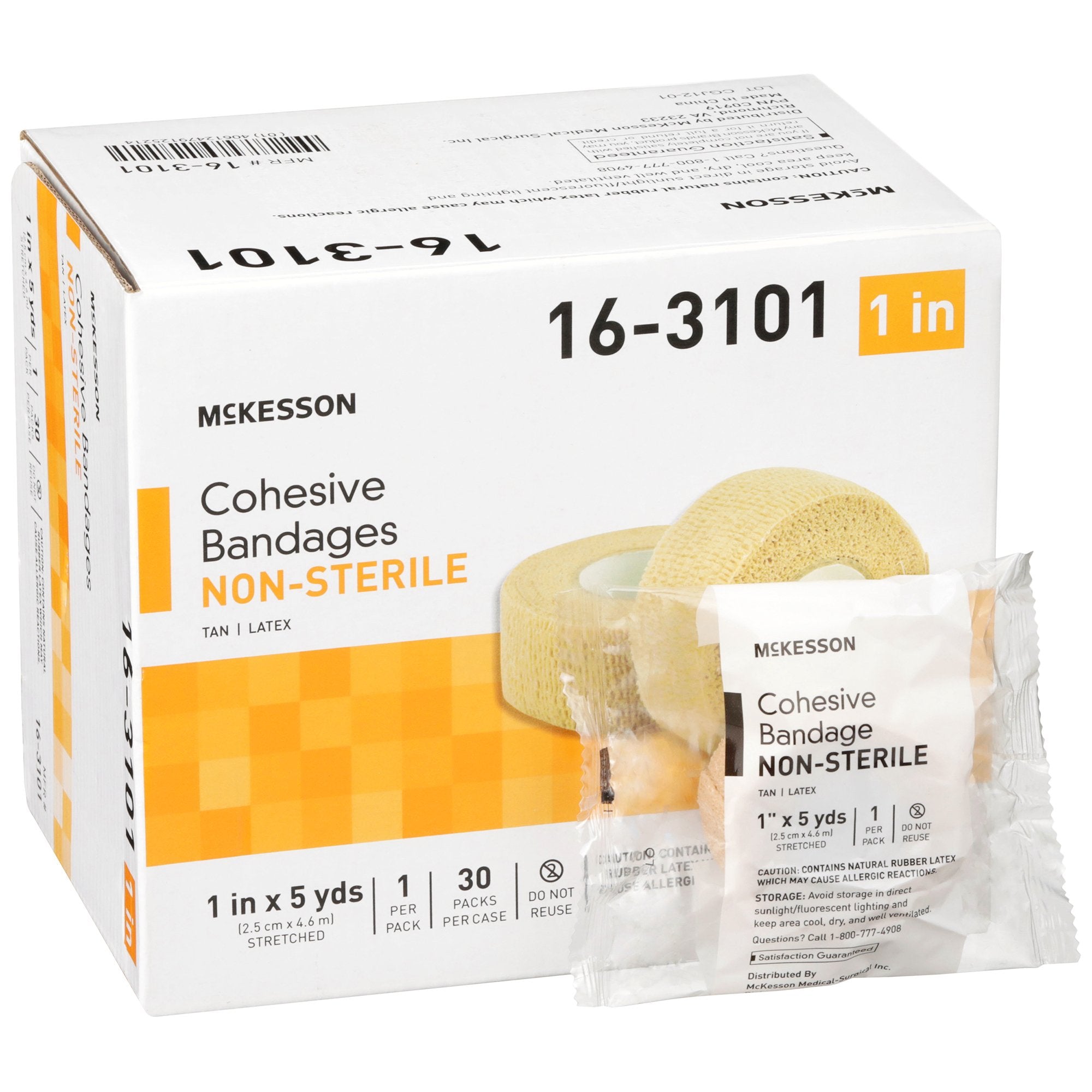 Cohesive Bandage McKesson 1 Inch X 5 Yard Self-adherent Closure Tan NonSterile Standard Compression, Packaging Type- Case