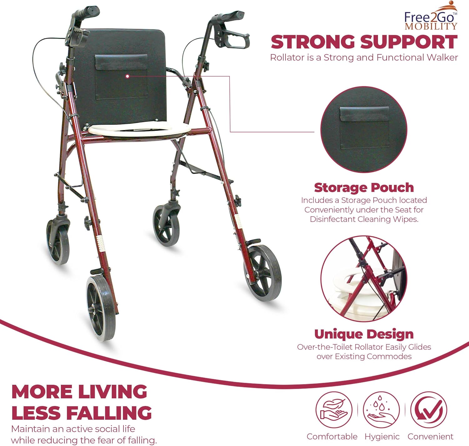 free2gotm rollator burgundy toilet seat walker frame