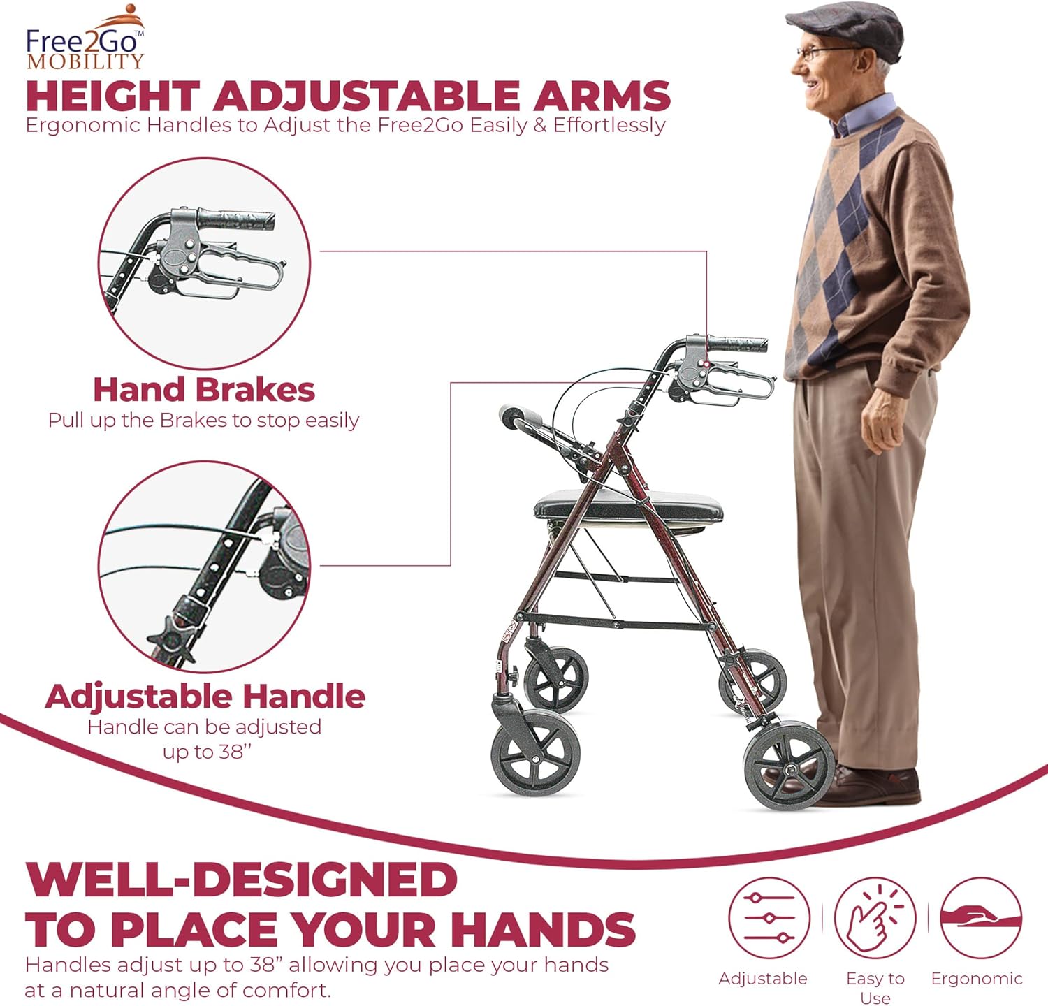 free2gotm rollator burgundy toilet seat walker frame