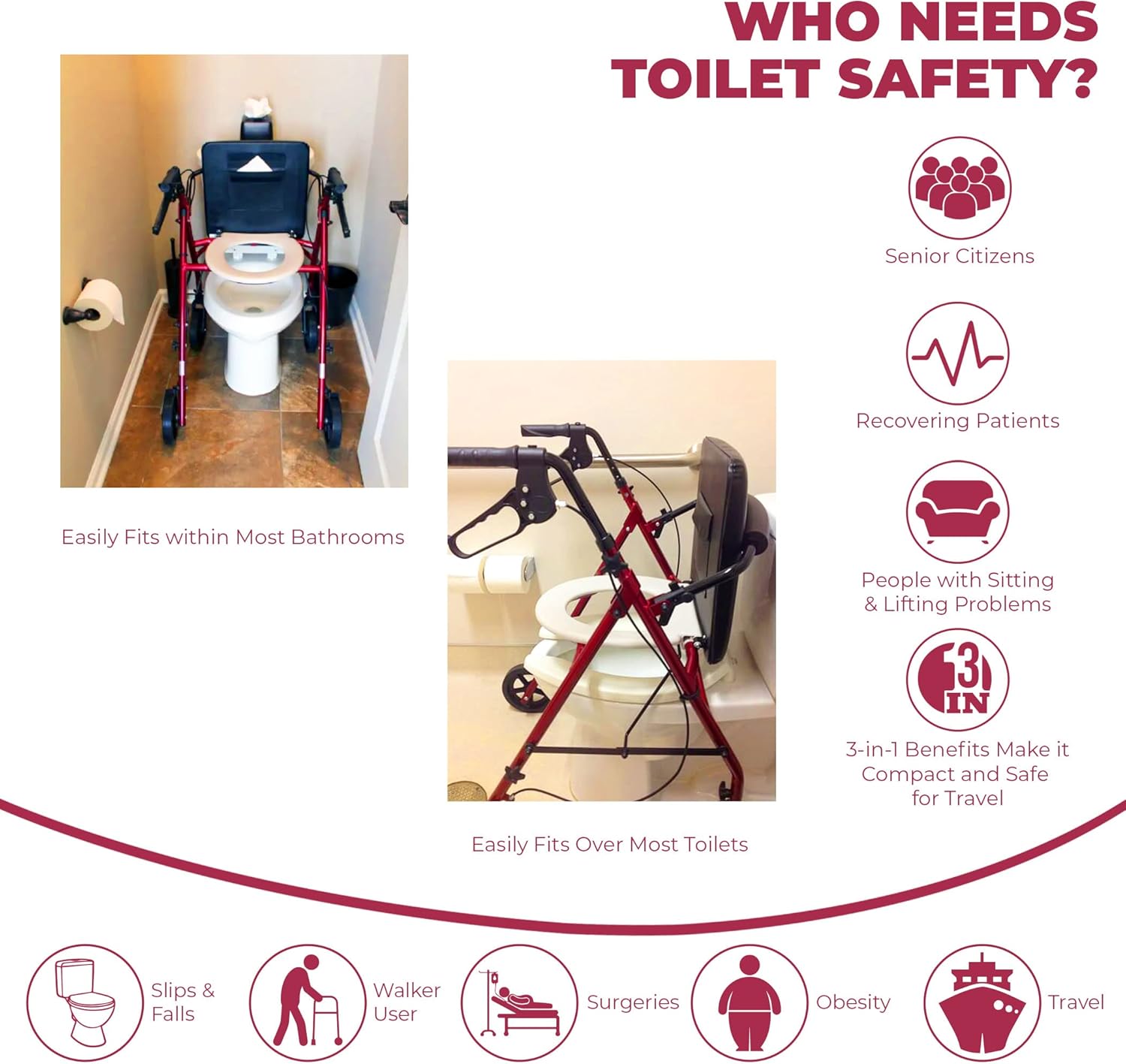 free2gotm rollator burgundy toilet seat walker frame
