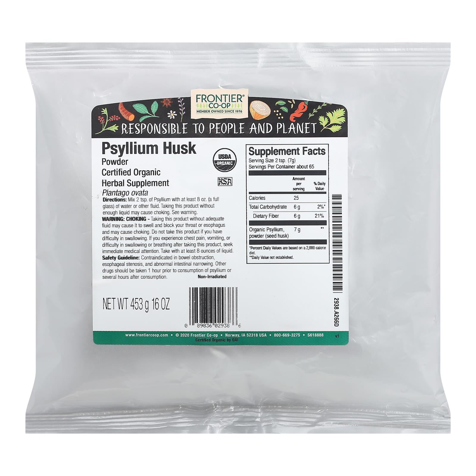 frontier herb organic psyllium seed husk powder single bulk item 1lb