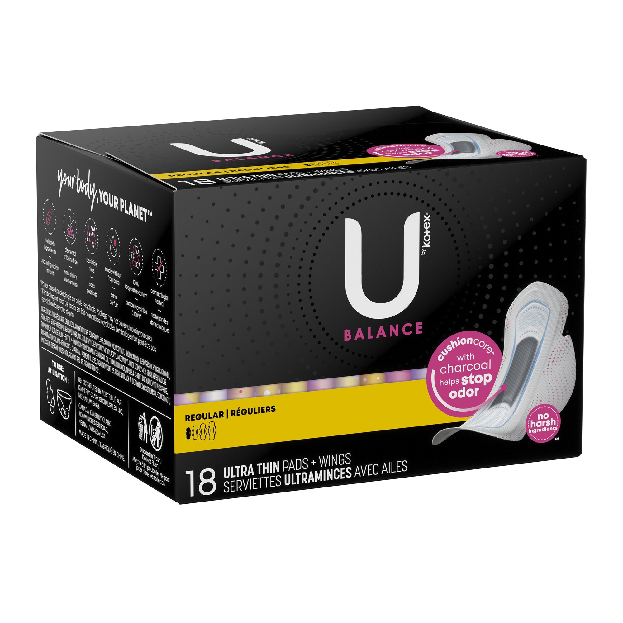 Feminine Pad U by Kotex® Balance Ultra Thin with Wings Regular Absorbency