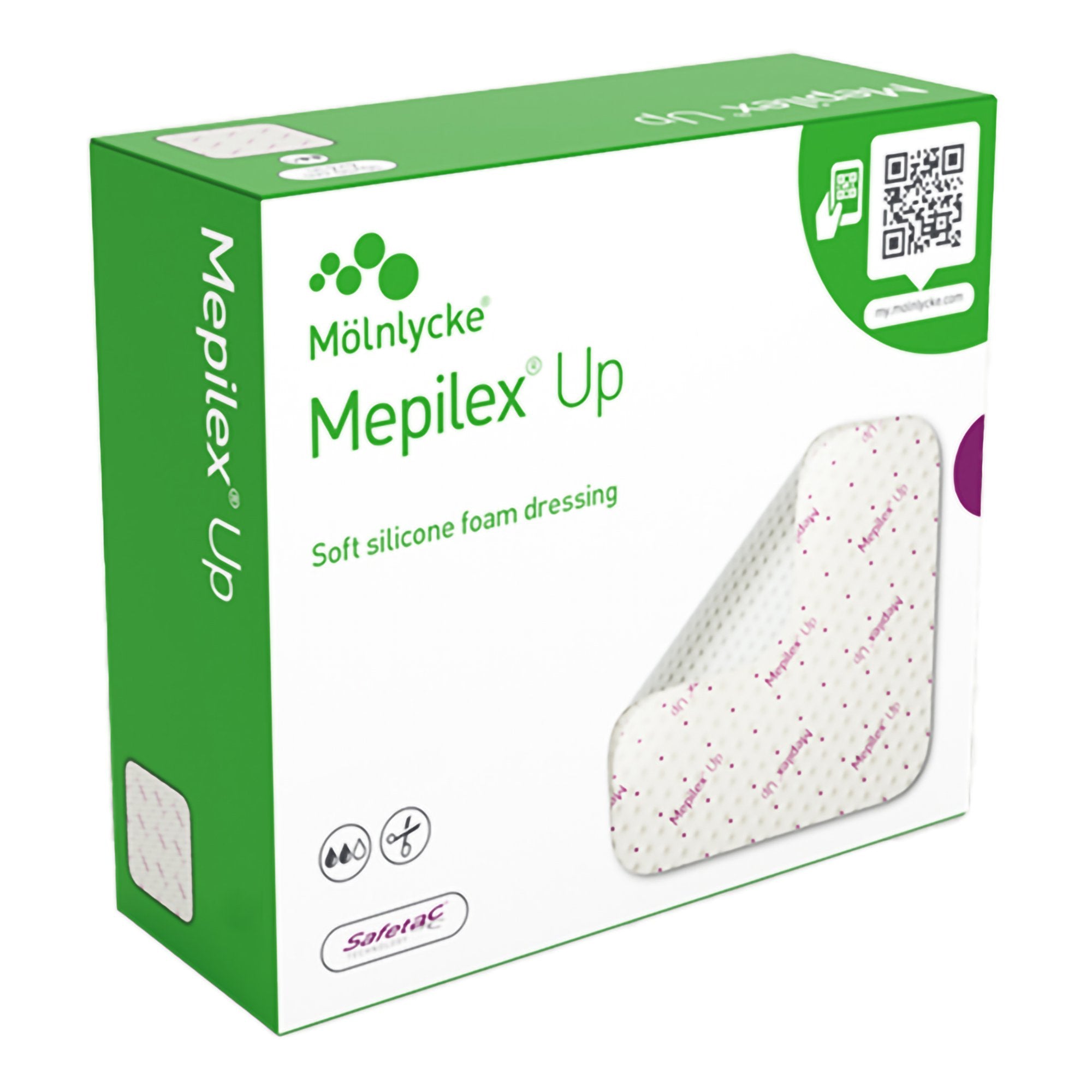 Foam Dressing Mepilex® Up 6 X 6 Inch Without Border Without Film Backing Silicone Adhesive Square Sterile