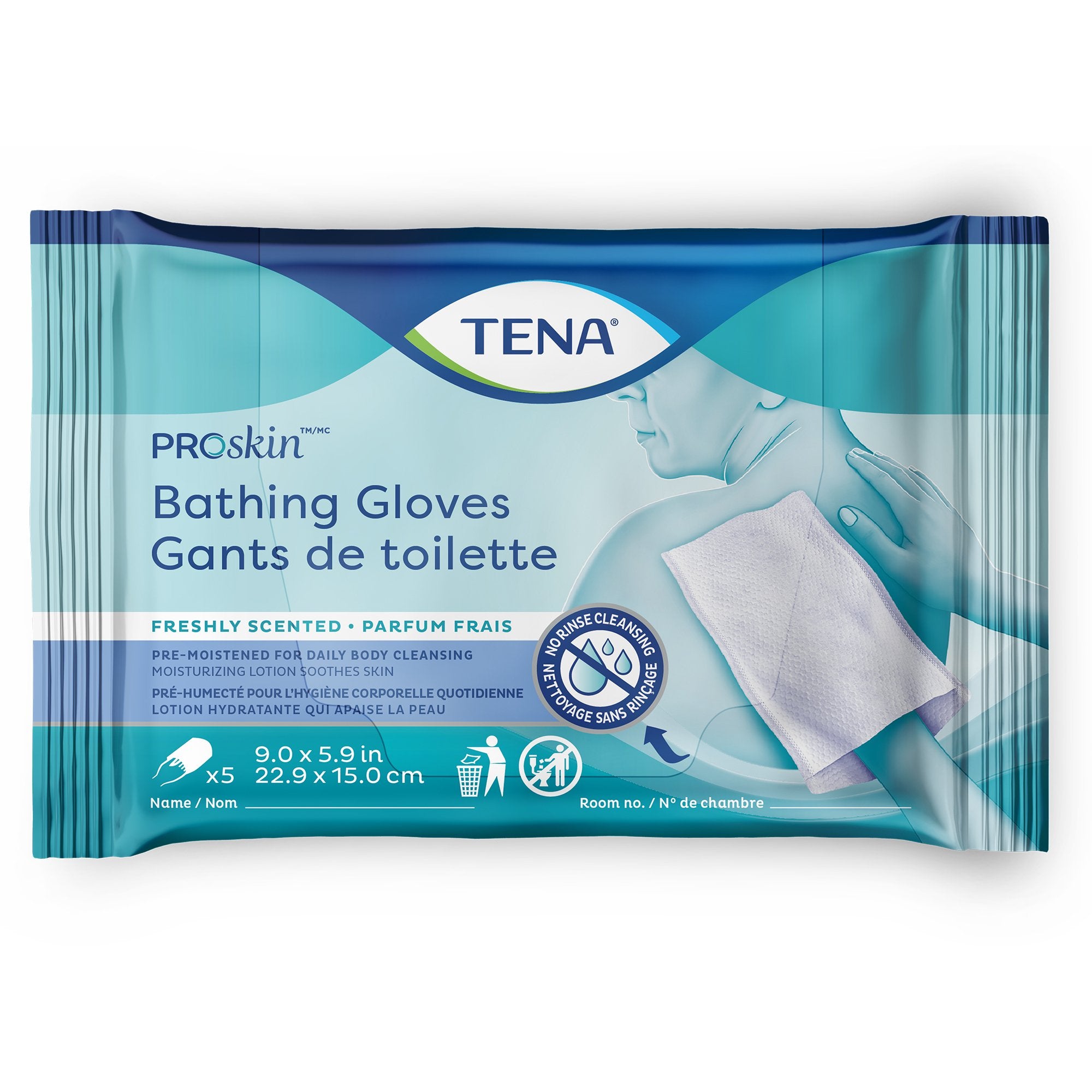 Rinse-Free Bathing Glove Wipe TENA ProSkin Soft Pack Scented 5 Count, Packaging Type- Case