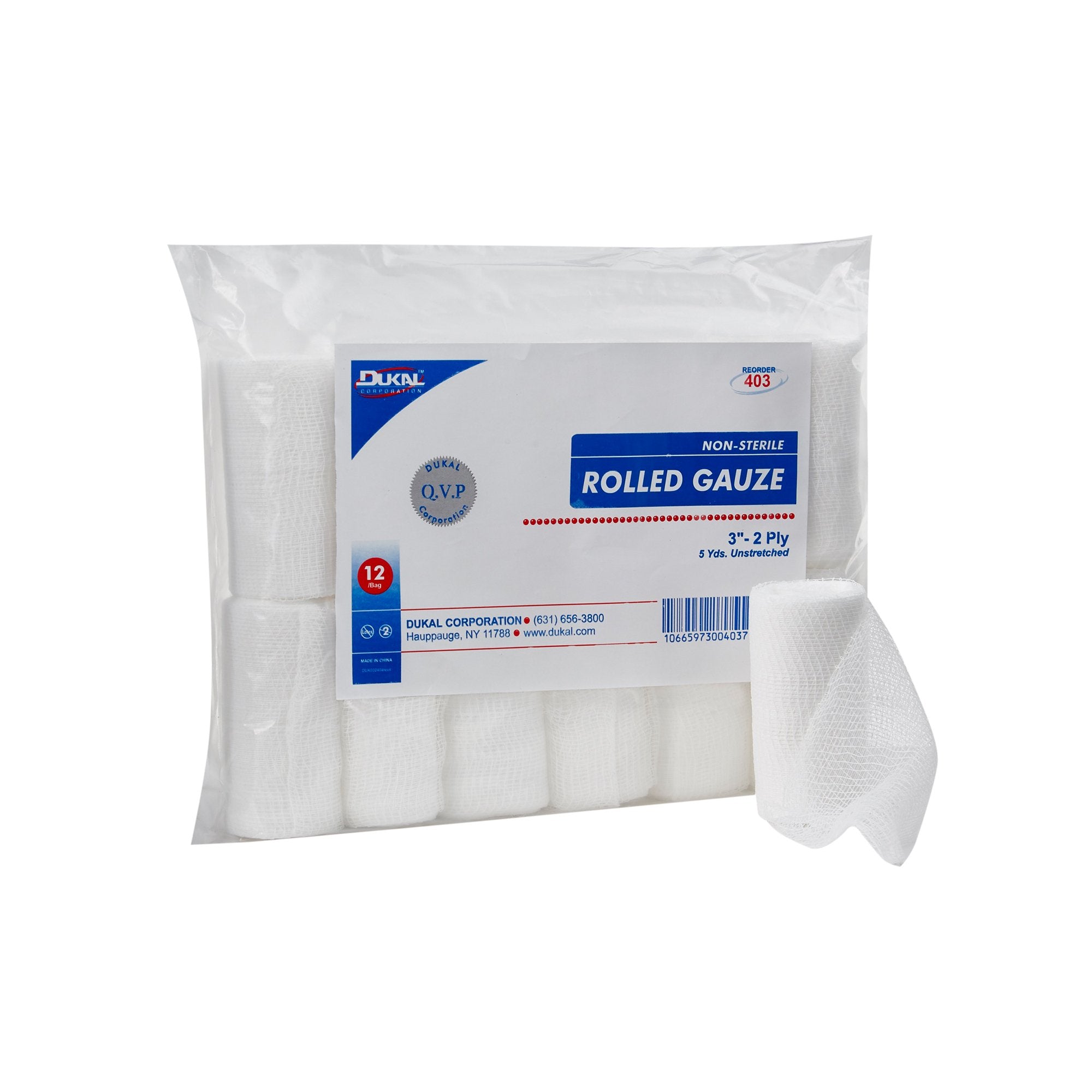 Conforming Bandage Dukal 3 Inch X 5 Yard 2-Ply NonSterile 12 per Pack, Packaging Type- Case