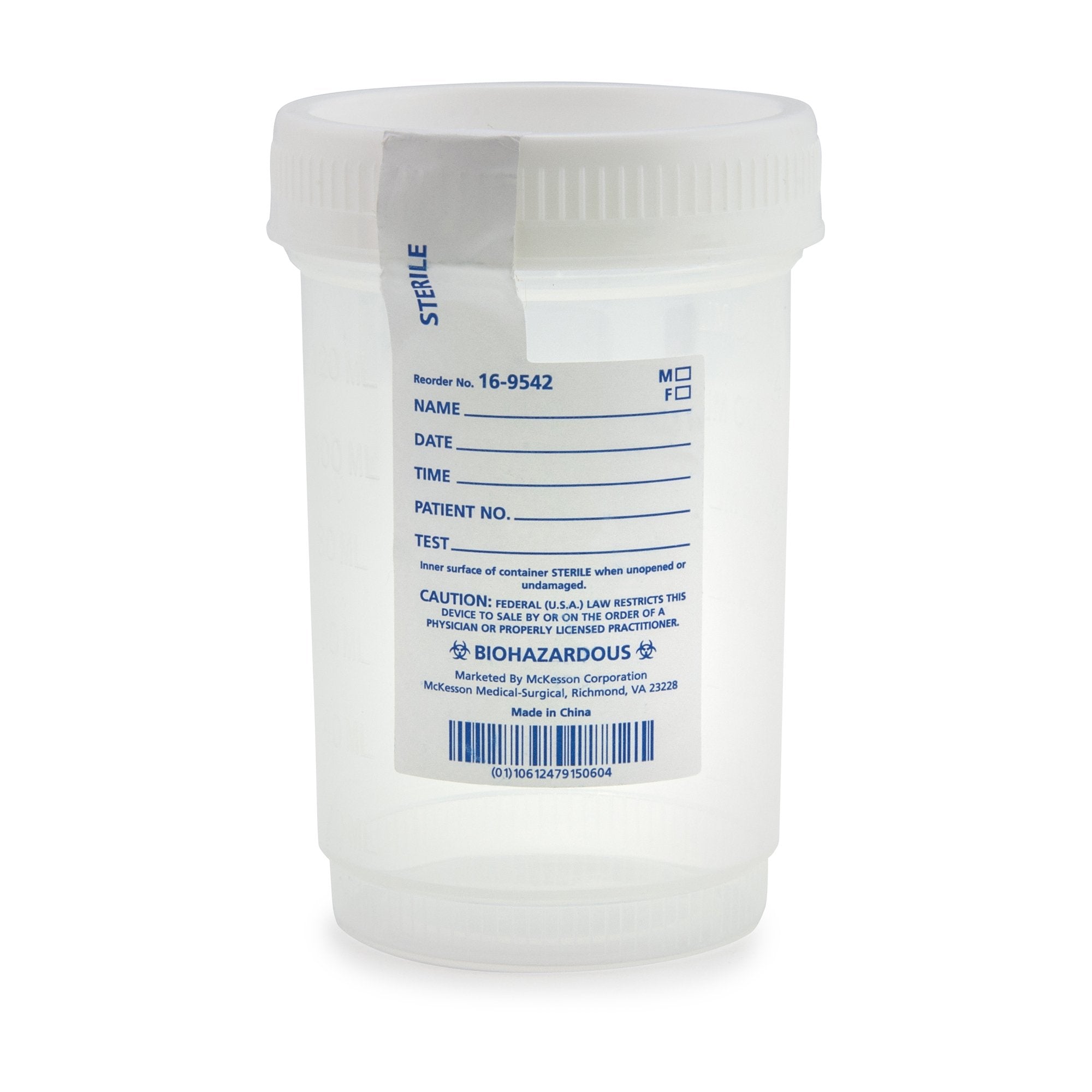 Specimen Container for Pneumatic Tube Systems McKesson 120 mL (4 oz.) Screw Cap Sterile, Packaging Type- Each