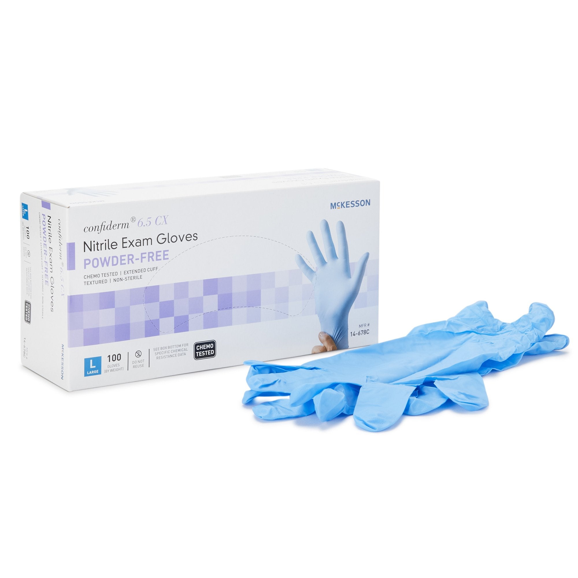 Exam Glove McKesson Confiderm® 6.5CX Large NonSterile Nitrile Extended Cuff Length Textured Fingertips Blue Chemo Tested