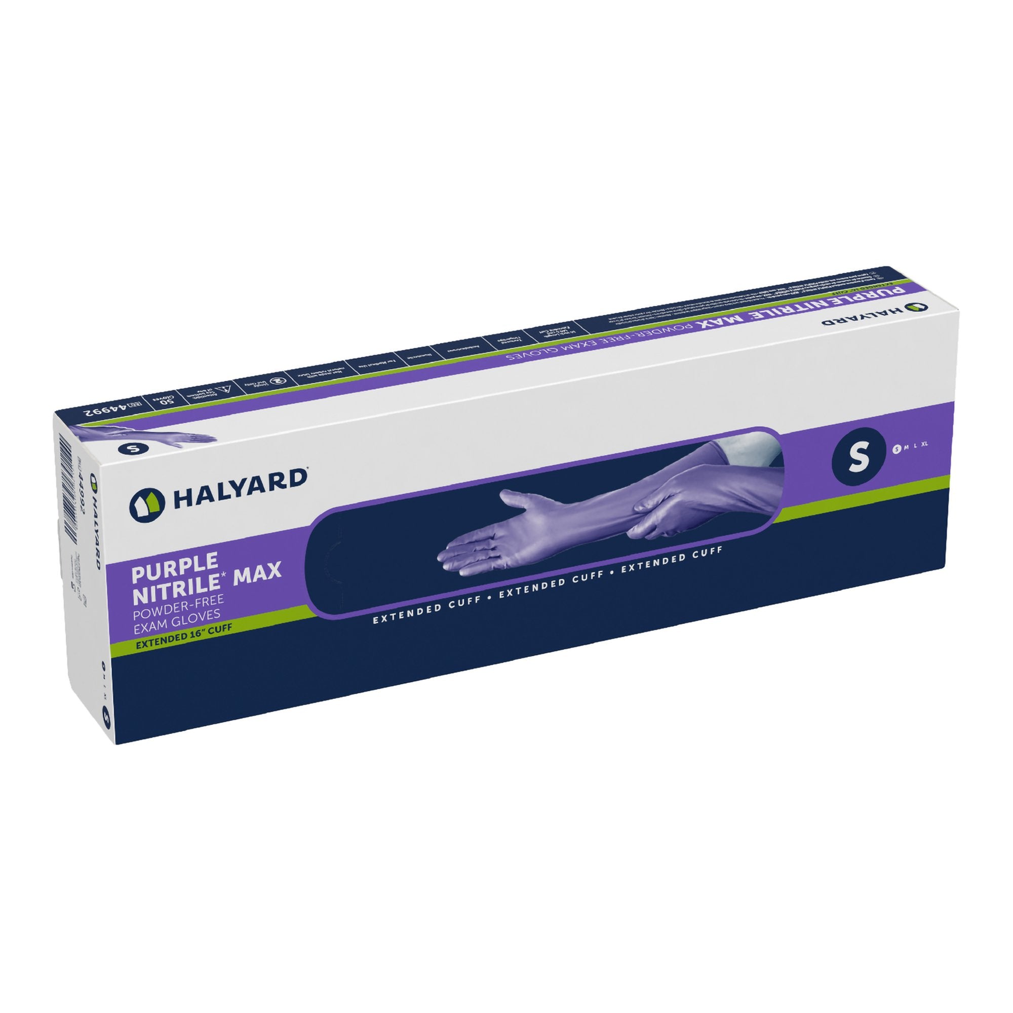 Exam Glove Purple Nitrile Max Small NonSterile Nitrile Extended Cuff Length Fully Textured Purple Not Rated, Packaging Type- Box