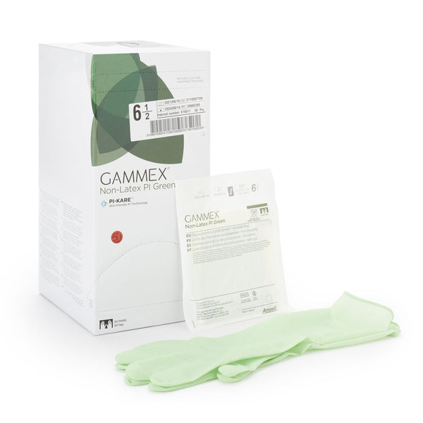 Surgical Glove GAMMEX Non Latex PI Green Size 6.5 Sterile Polyisoprene Standard Cuff Length Micro Textured Light Green Chemo Tested