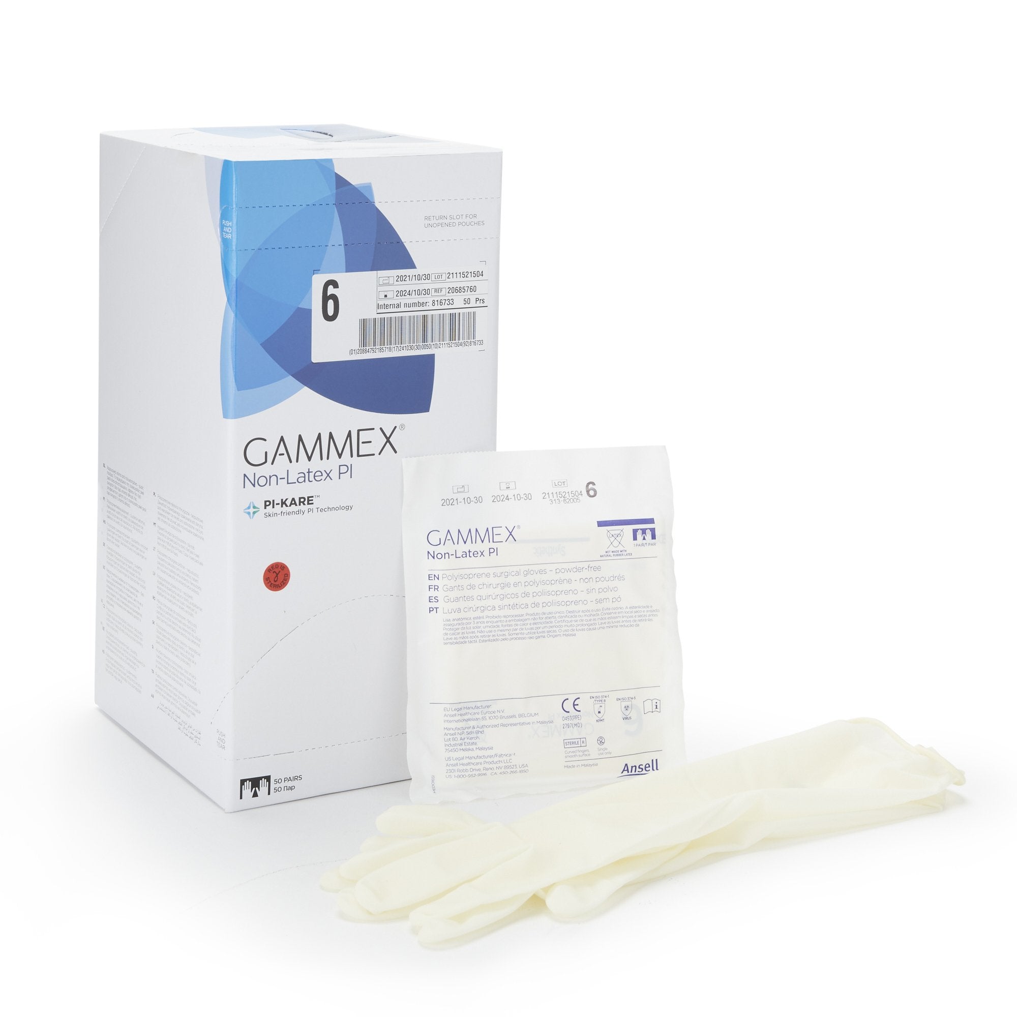 Surgical Glove GAMMEX Non Latex PI Size 6 Sterile Polyisoprene Standard Cuff Length Micro Textured White Chemo Tested