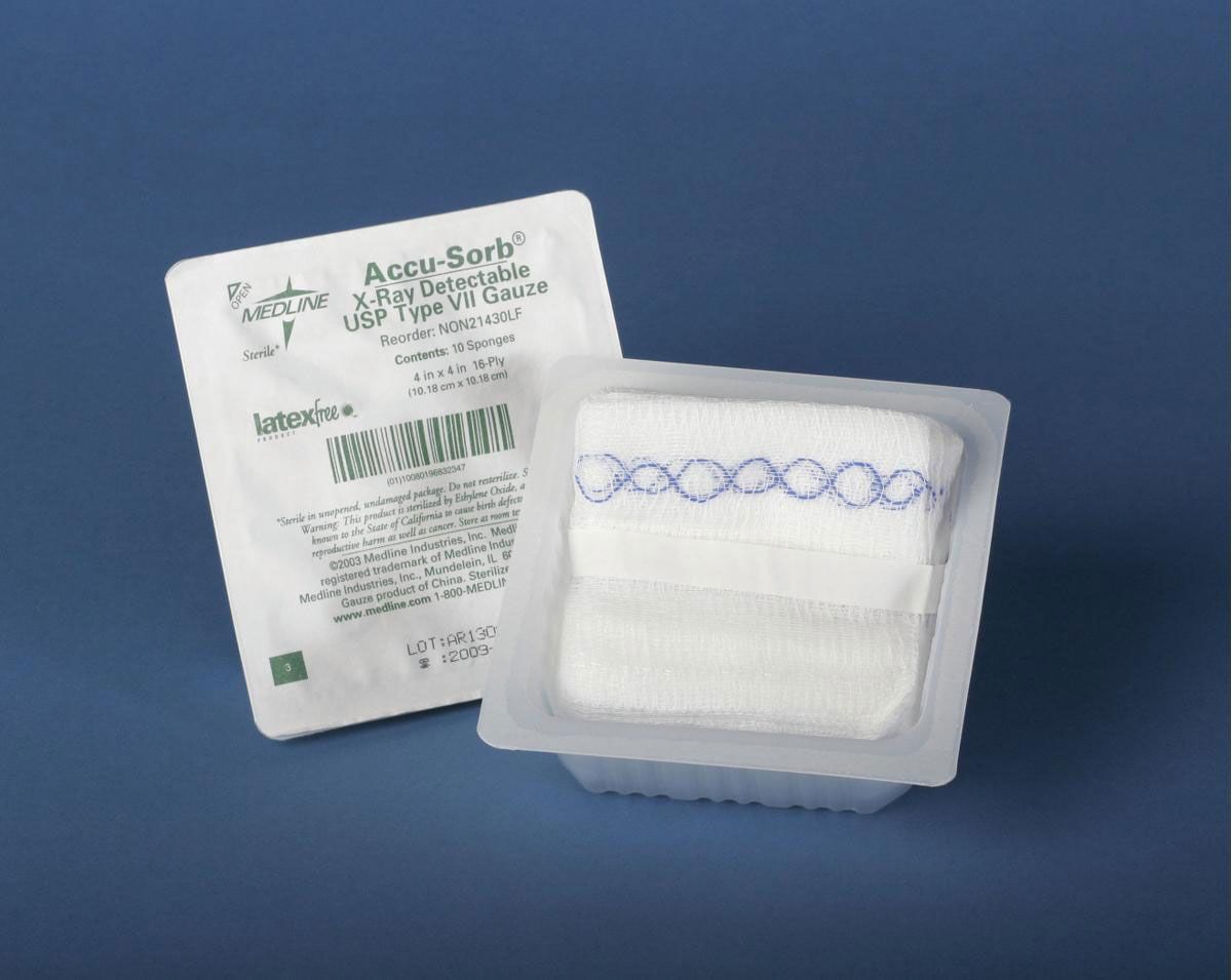Gauze Sponge X-Ray Detectable Medline 4 X 4 Inch 16-Ply Sterile X-Ray Detectable 10 per Tray, Packaging Type- Case
