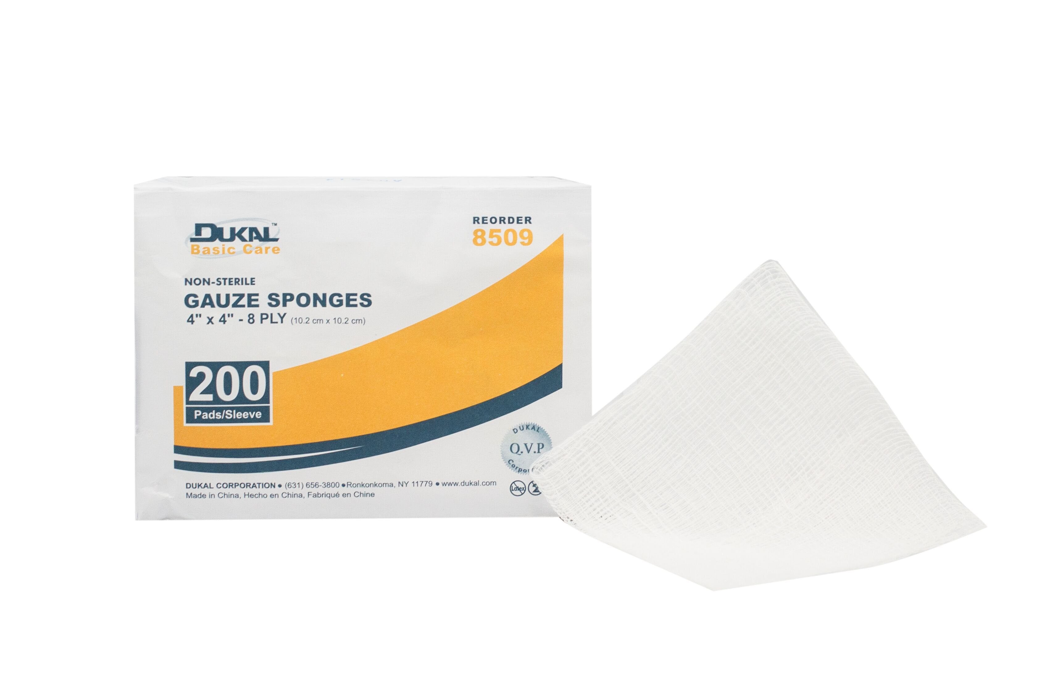 Gauze Sponge Basic Care 4 X 4 Inch 8 Ply NonSterile 200 per Pack