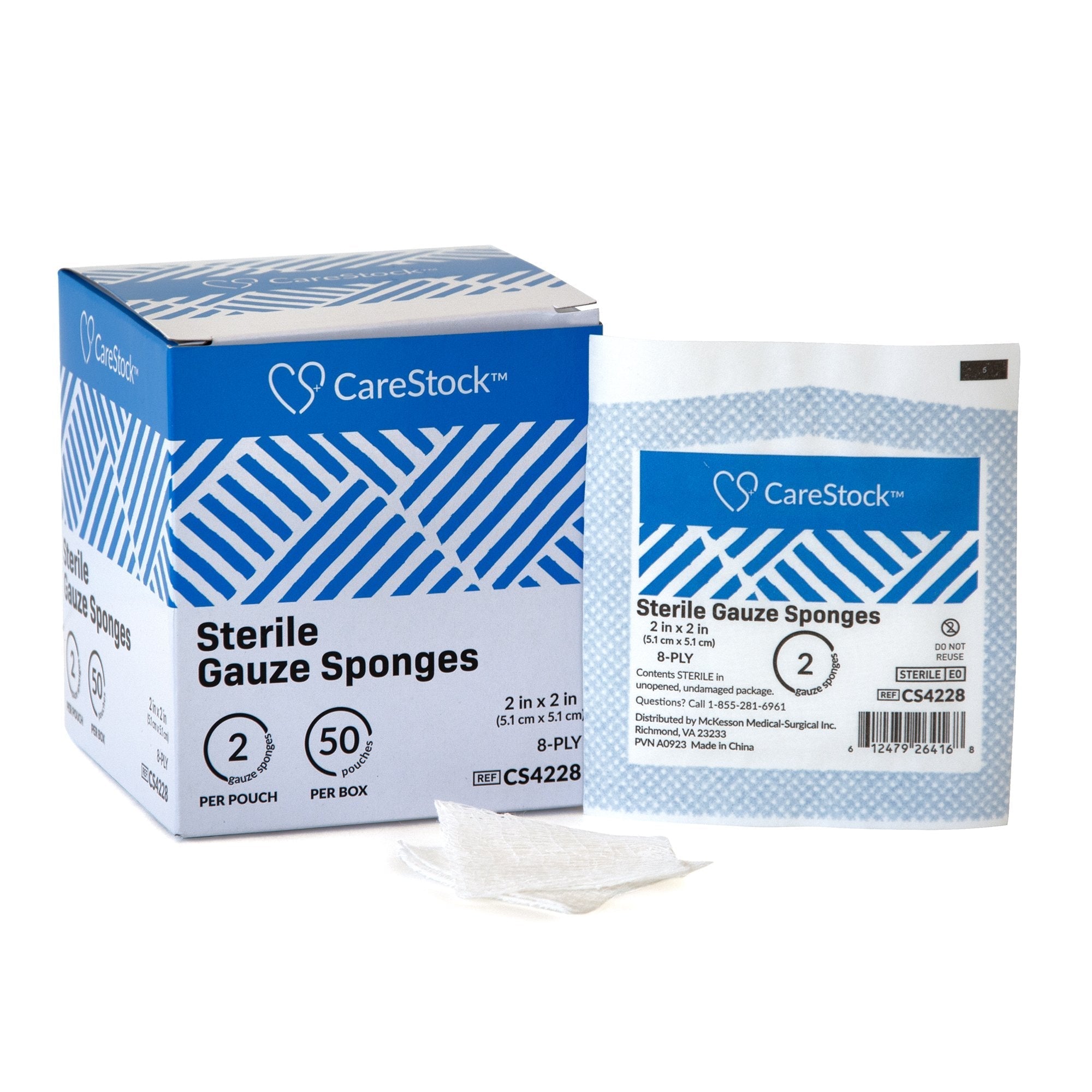 Gauze Sponge CareStock 2 X 2 Inch 8 Ply Sterile 2 per Pack