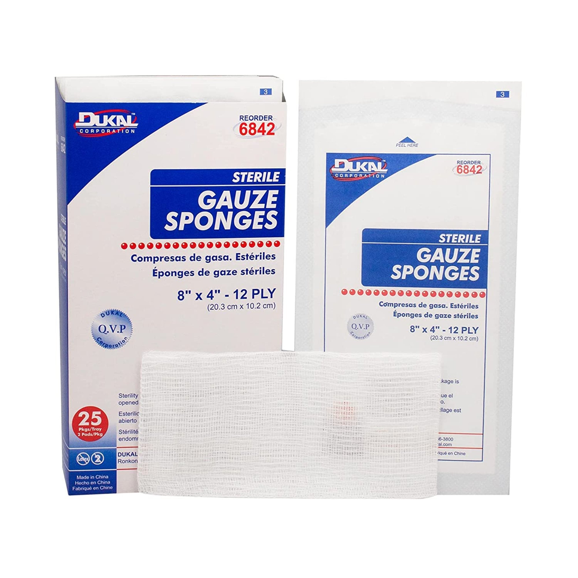 Gauze Sponge Dukal 4 X 8 Inch 12 Ply Sterile 2 per Pack