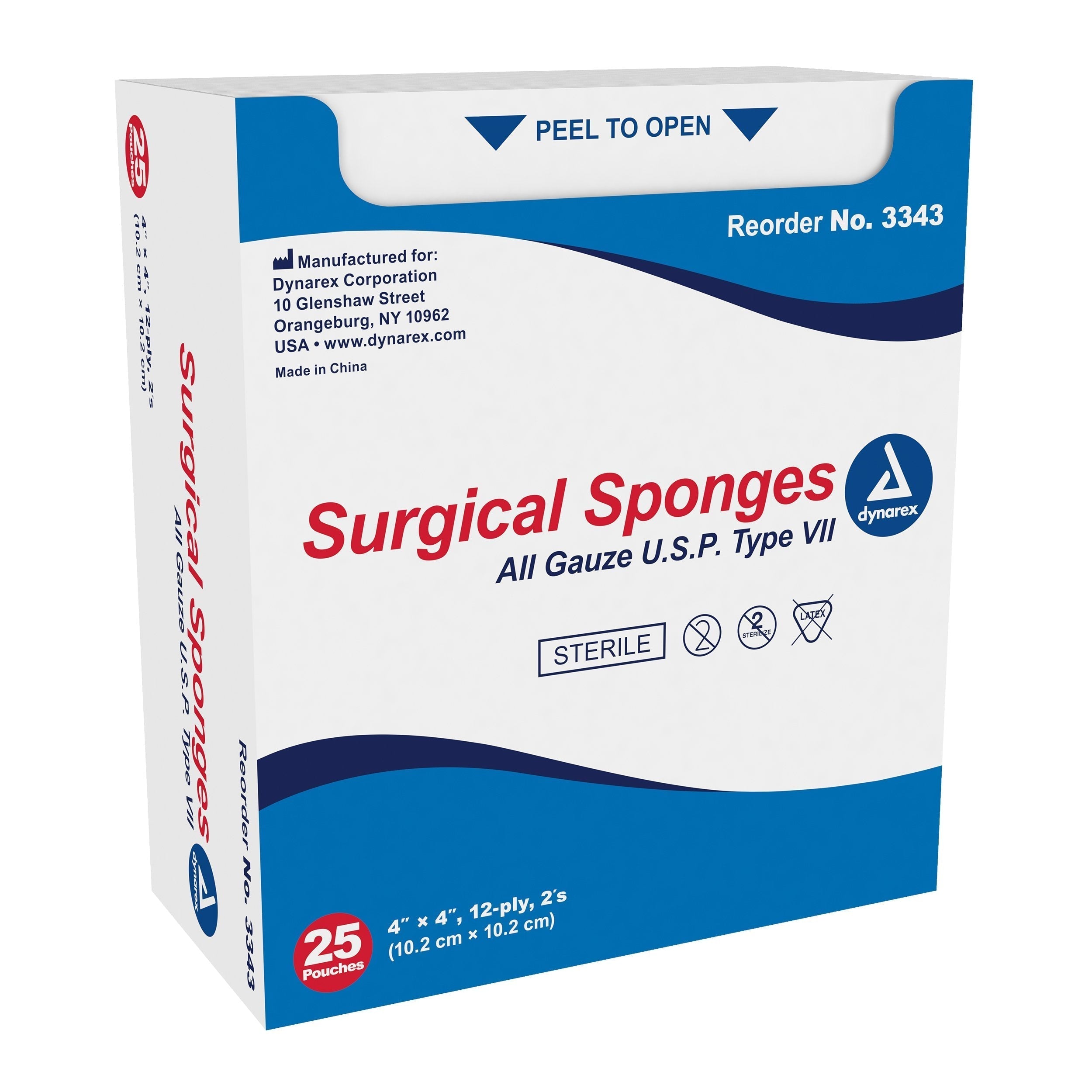 Gauze Sponge Dynarex 4 X 4 Inch 12 Ply Sterile 2 per Pack