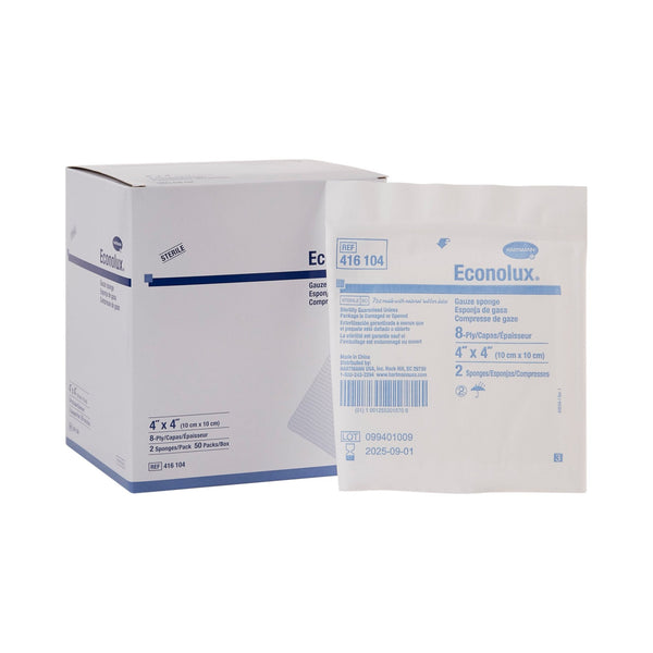 Gauze Sponge Econolux 4 X 4 Inch 8 Ply Sterile 2 per Pack