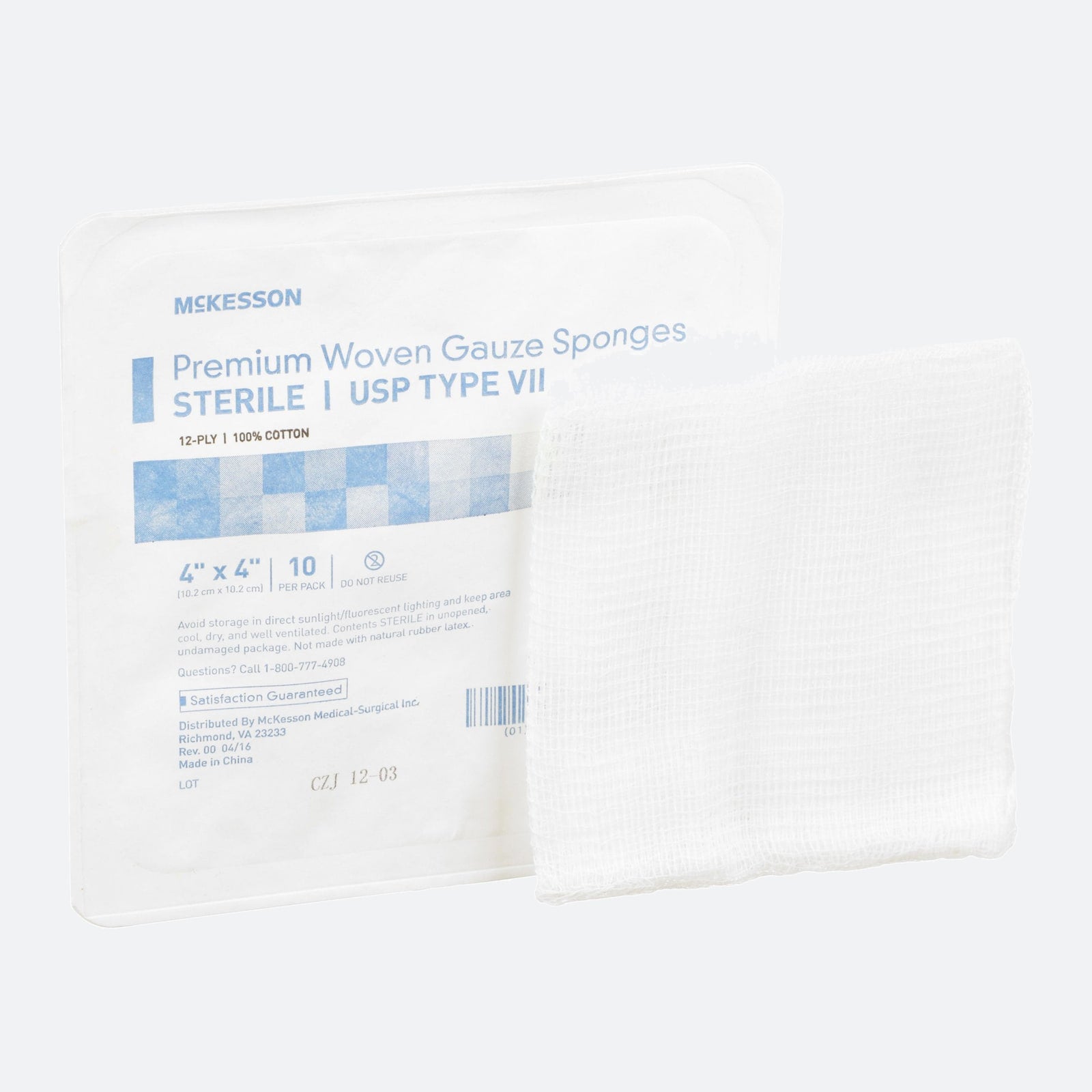 Gauze Sponge McKesson 4 X 4 Inch 12 Ply Sterile 10 per Tray