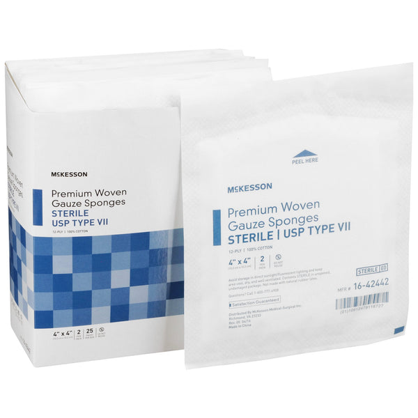Gauze Sponge McKesson 4 X 4 Inch 12 Ply Sterile 2 per Pack