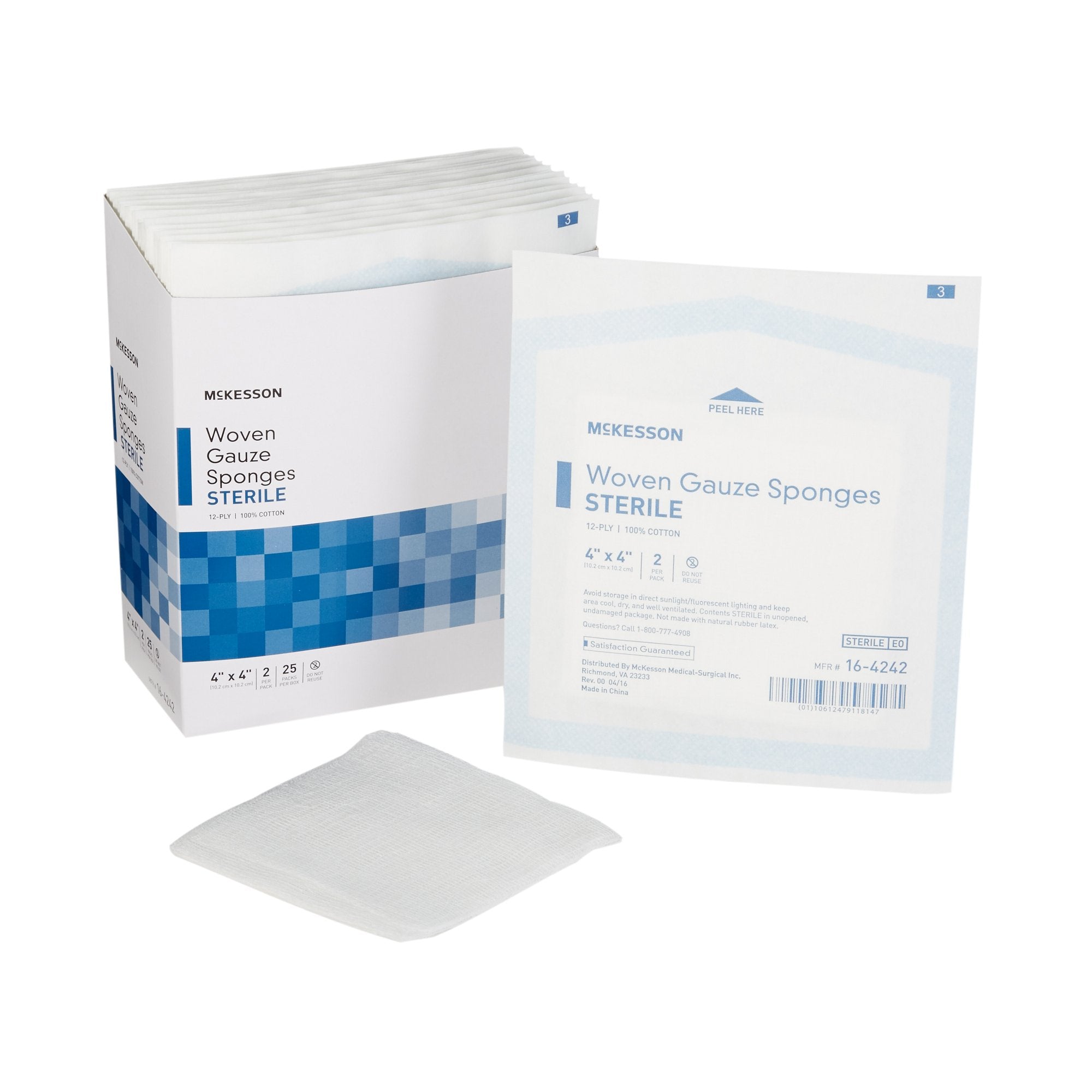 Gauze Sponge McKesson 4 X 4 Inch 12 Ply Sterile 2 per Pack