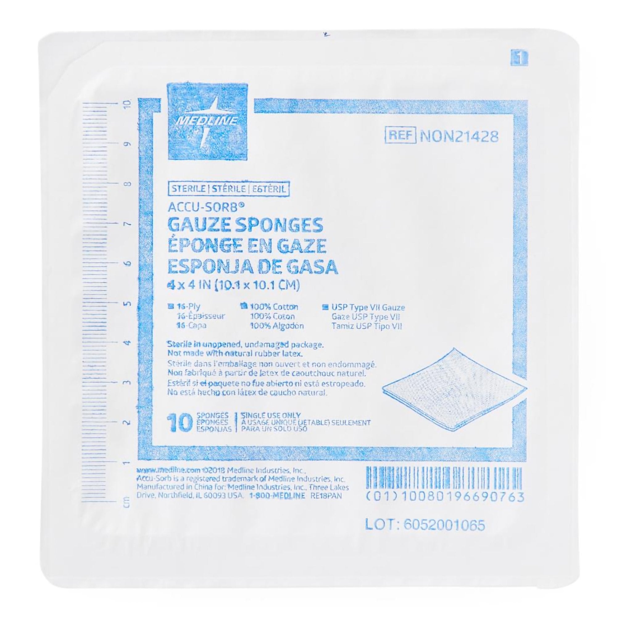 Gauze Sponge Medline 4 X 4 Inch 16 Ply Sterile 10 per Tray